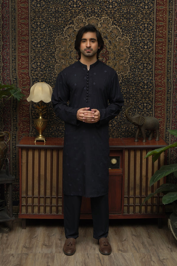 BLUE EMBROIDED WASH & WEAR MEN'S KURTA SET