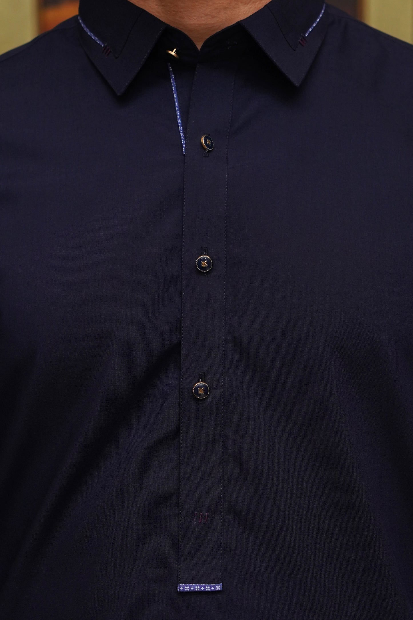 NAVY BLUE MEN'S WASH & WEAR SHALWAR KAMEEZ WITH COLLAR