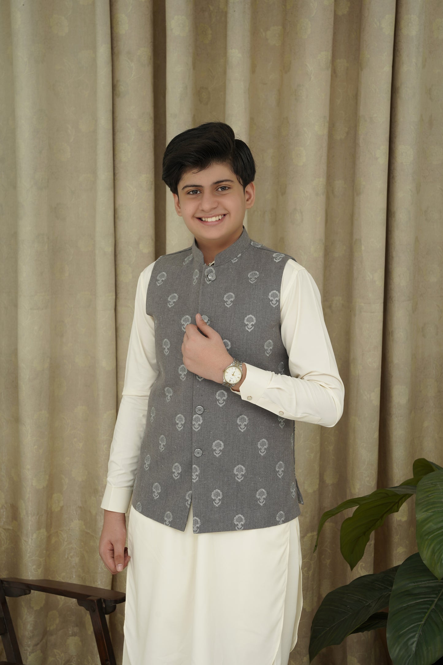 GRAY EMBROIDERY KID'S WAIST COAT
