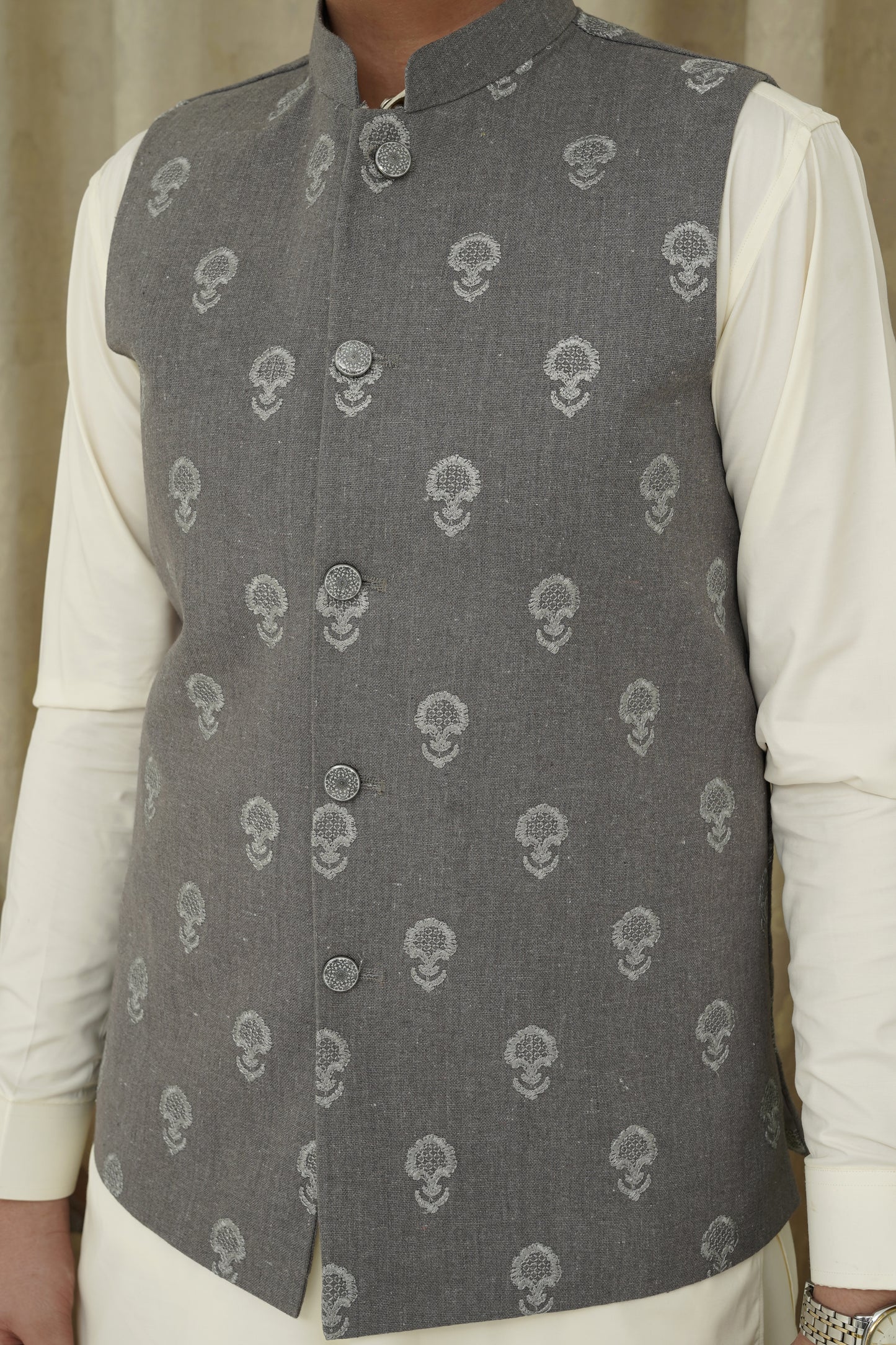 GRAY EMBROIDERY KID'S WAIST COAT