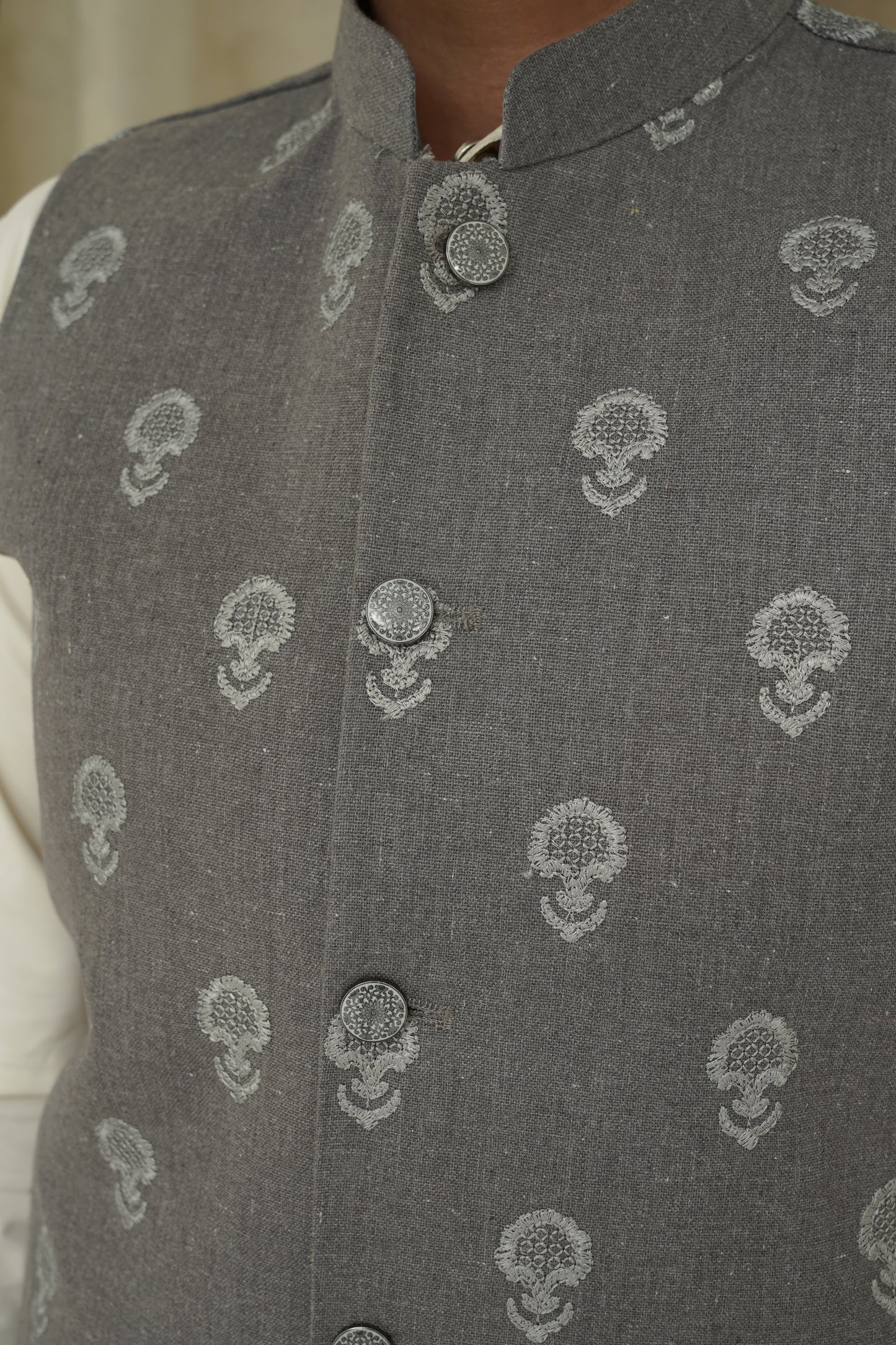 GRAY EMBROIDERY KID'S WAIST COAT