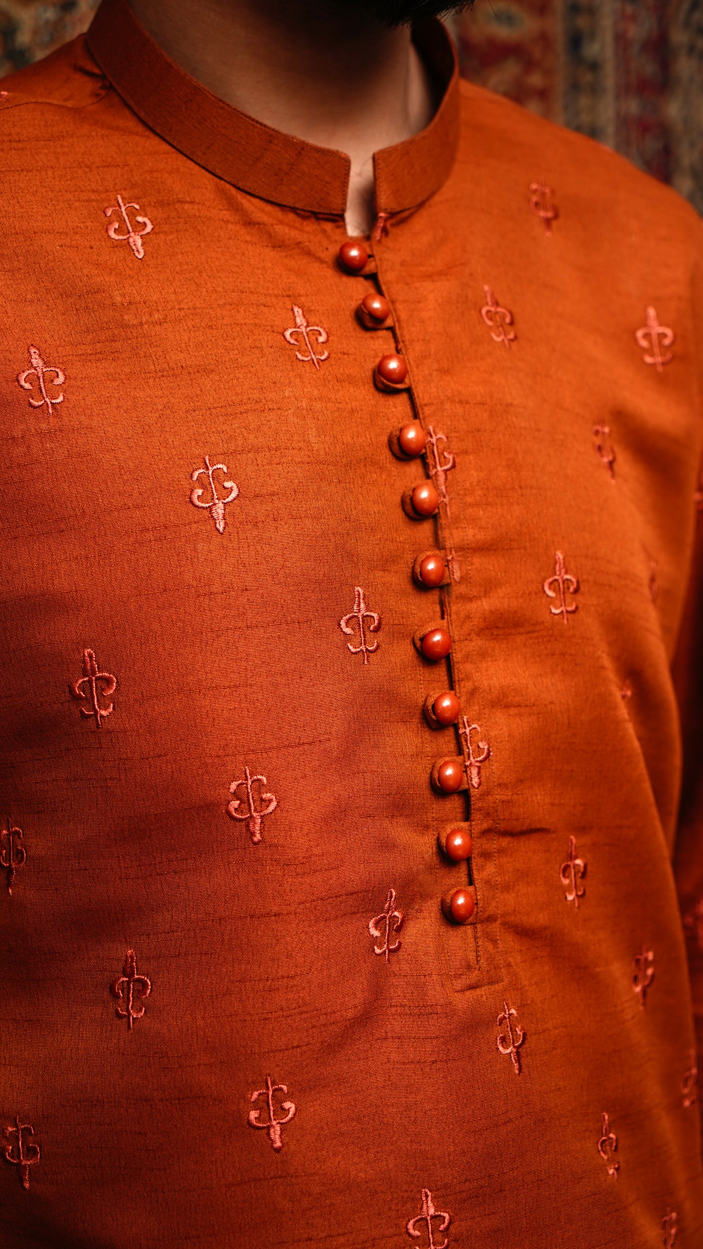 RUST BROWN EMBROIDED MEN'S KURTA