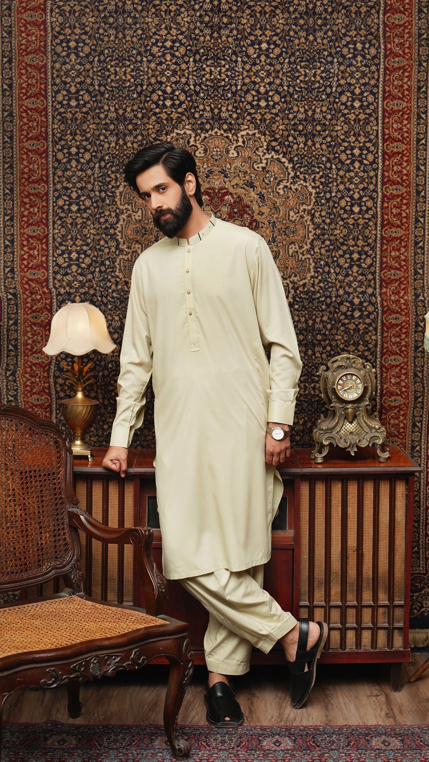 PALE GOLDERNROD WASH & WEAR MEN'S SHALWAR KAMEEZ