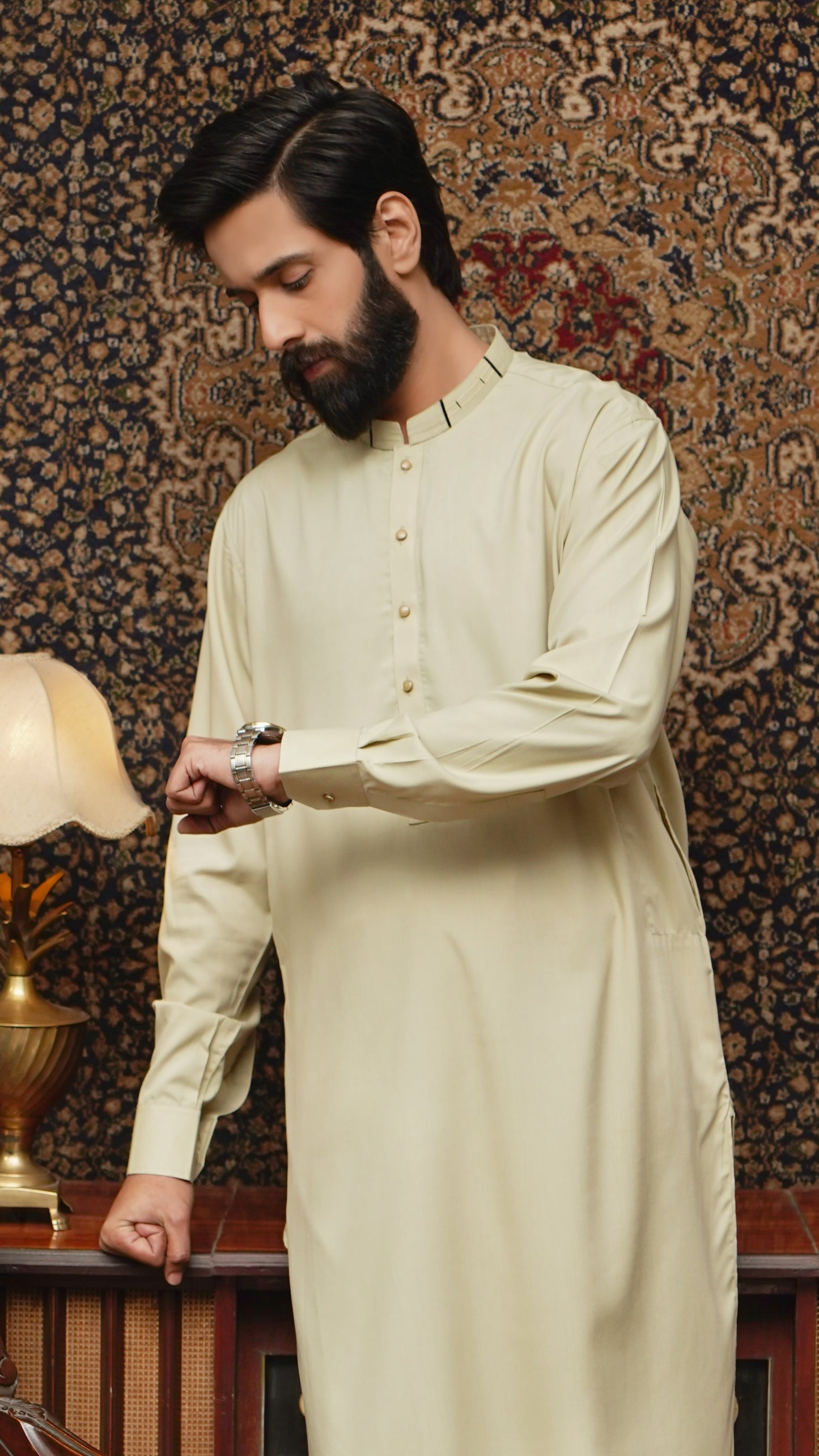 PALE GOLDERNROD WASH & WEAR MEN'S SHALWAR KAMEEZ