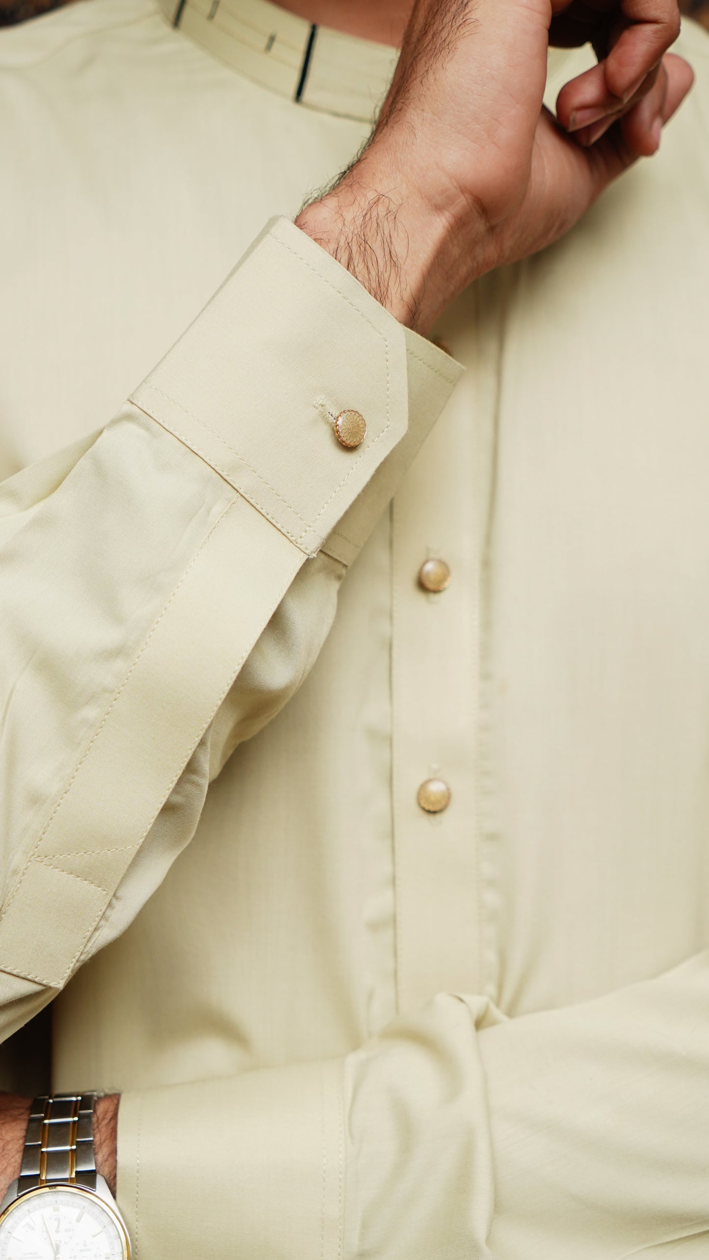 PALE GOLDERNROD WASH & WEAR MEN'S SHALWAR KAMEEZ