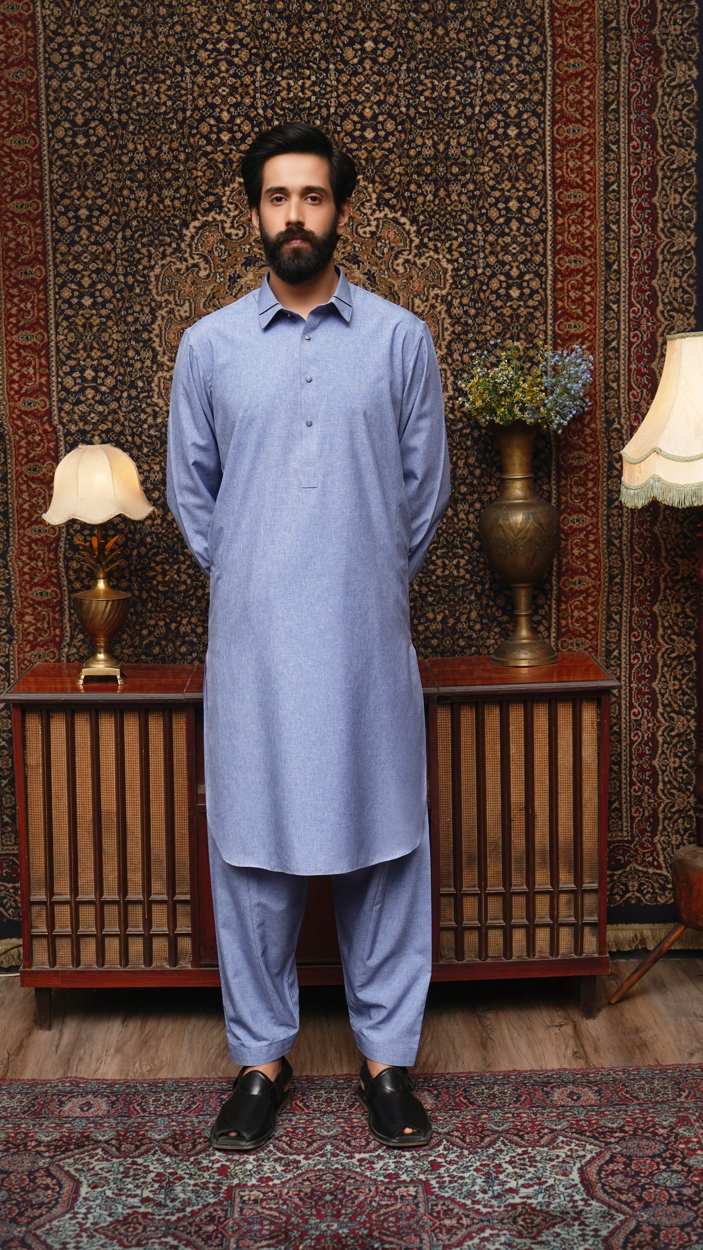SKY BLUE COLLAR WASH & WEAR MEN'S SHALWAR KAMEEZ