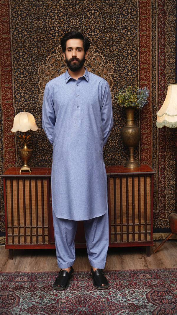 HELLBLAUER KRAGEN WASCHBARER HERREN-SALWAR-KAMEEZ
