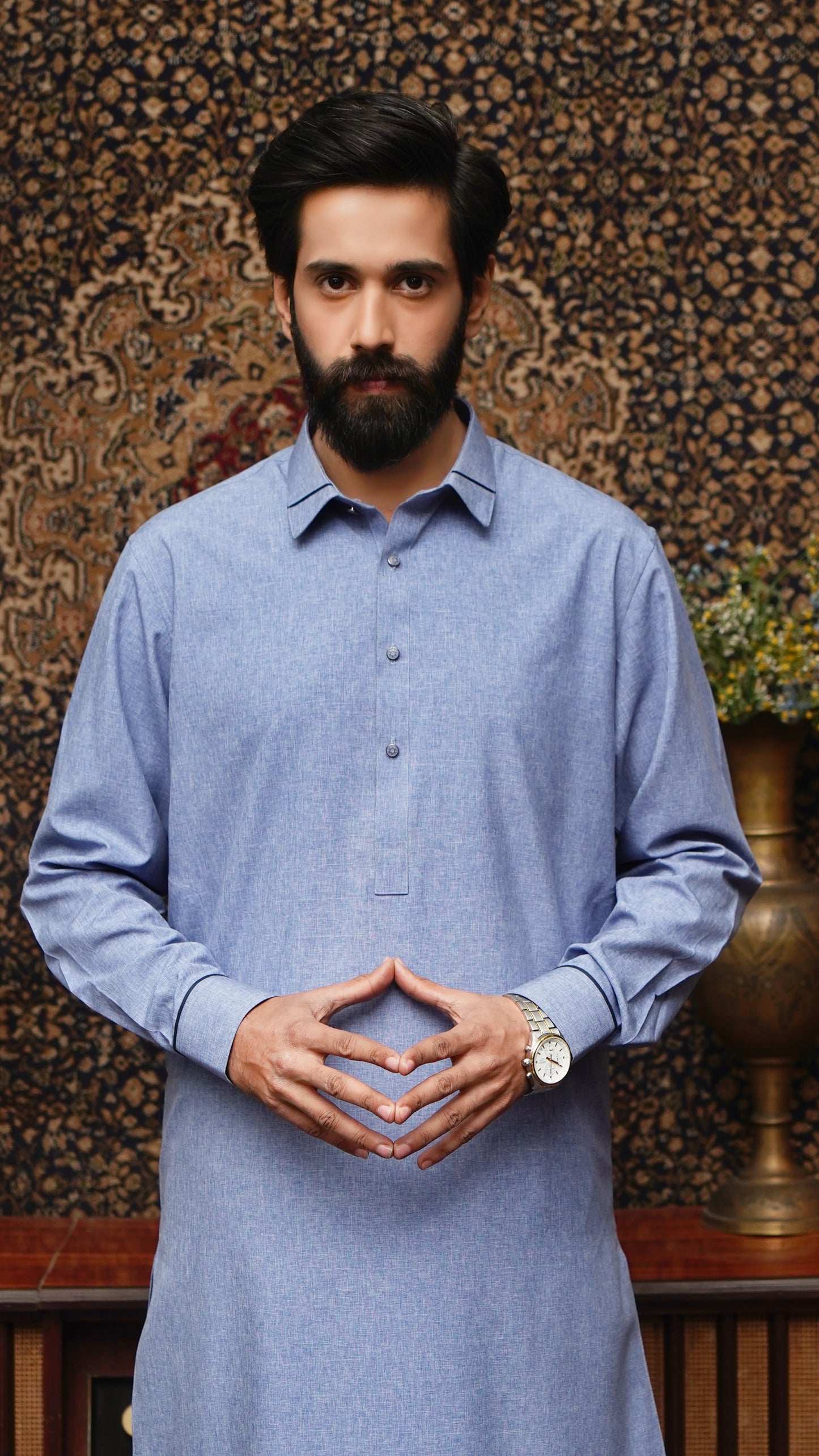 SKY BLUE COLLAR WASH & WEAR MEN'S SHALWAR KAMEEZ