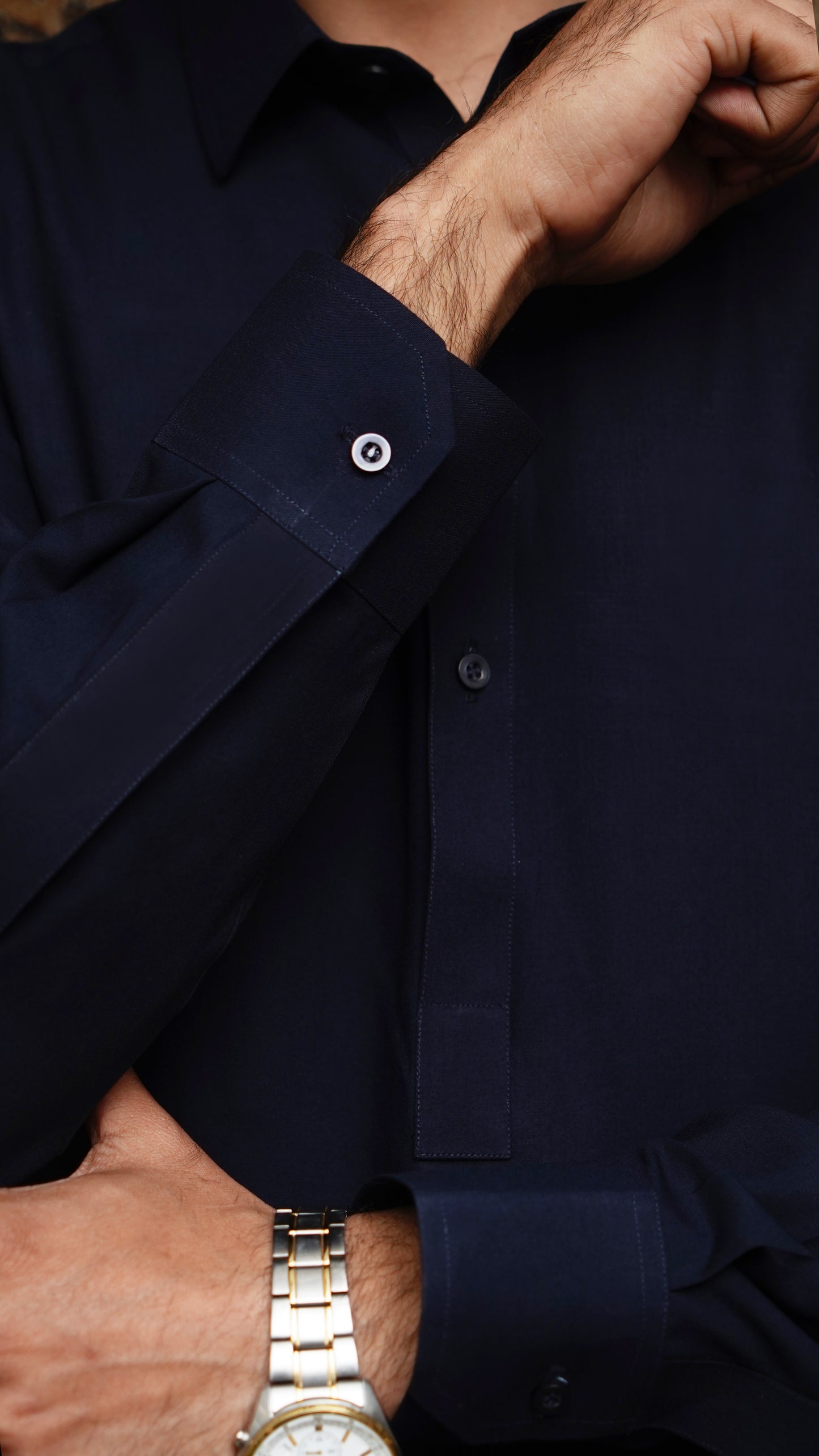 NAVY BLUE COLLAR WASH & WEAR MEN'S SHALWAR KAMEEZ