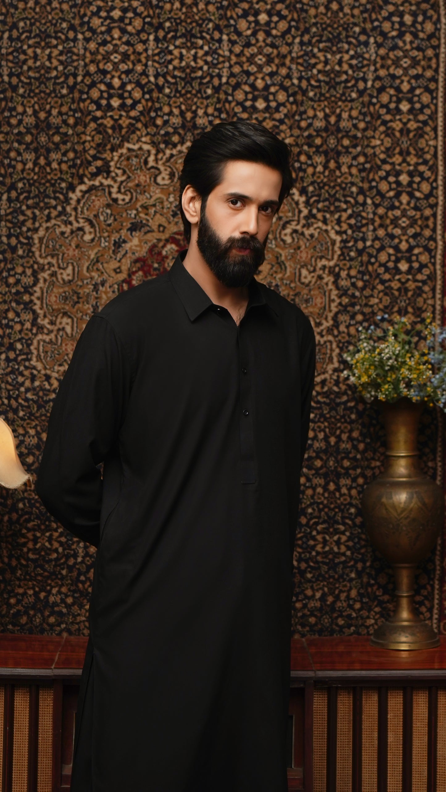 JET BLACK COLLAR WASH & WEAR MEN'S SHALWAR KAMEEZ