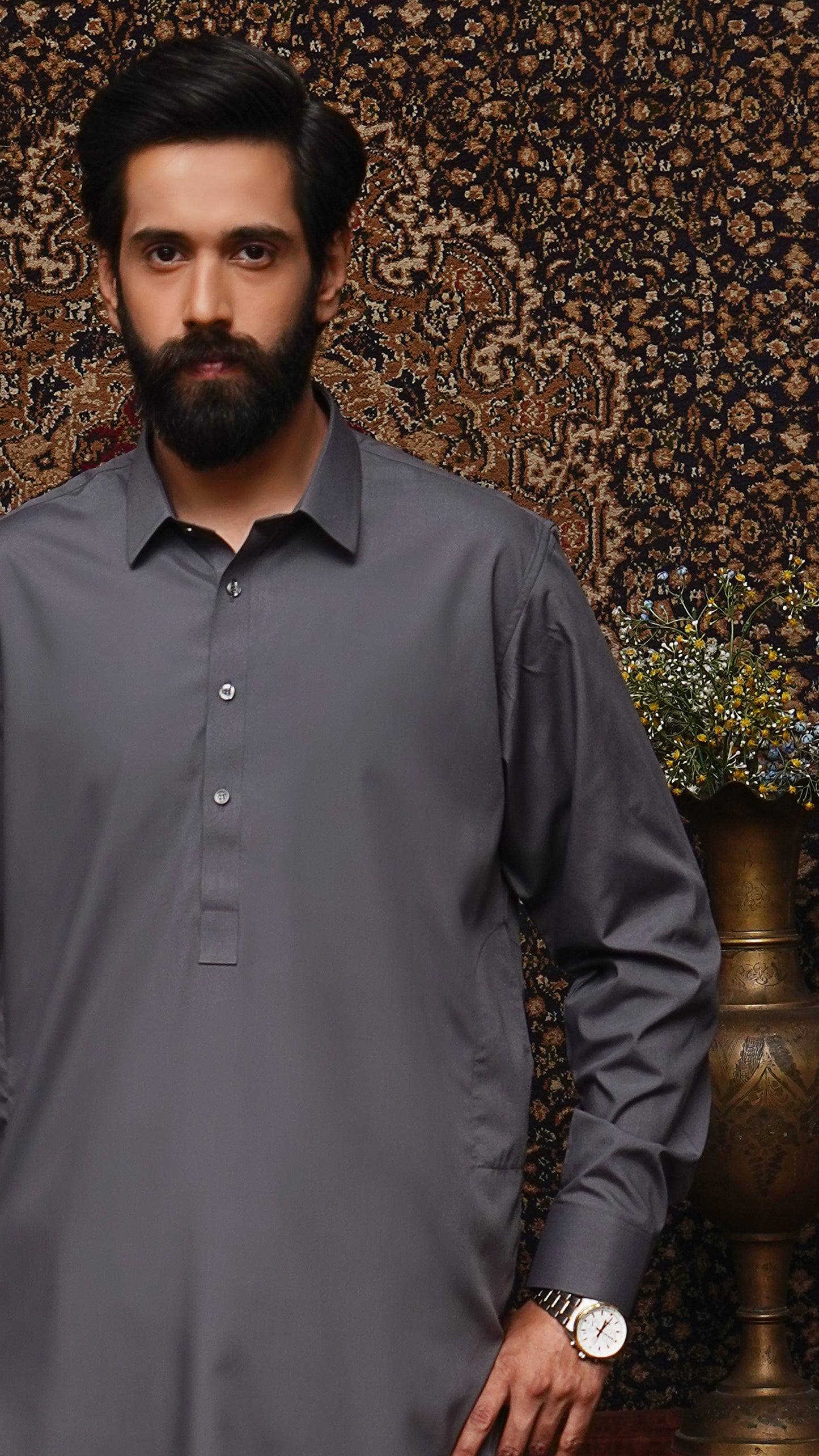 GRAY COLLAR WASH & WEAR MEN'S SHALWAR KAMEEZ