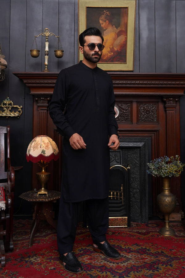 JET BLACK WASH & WEAR MEN'S SHALWAR KAMEEZ