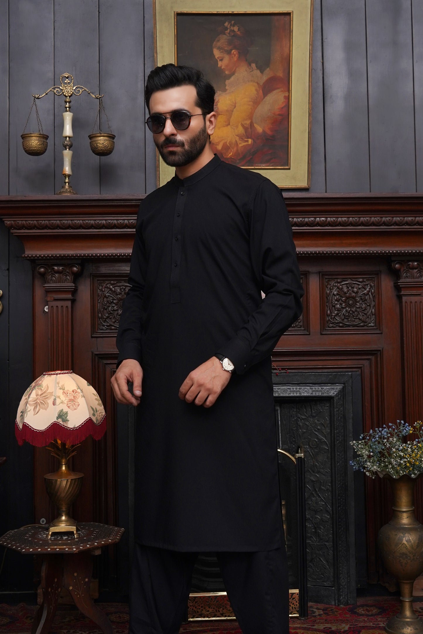 JET BLACK WASH & WEAR MEN'S SHALWAR KAMEEZ