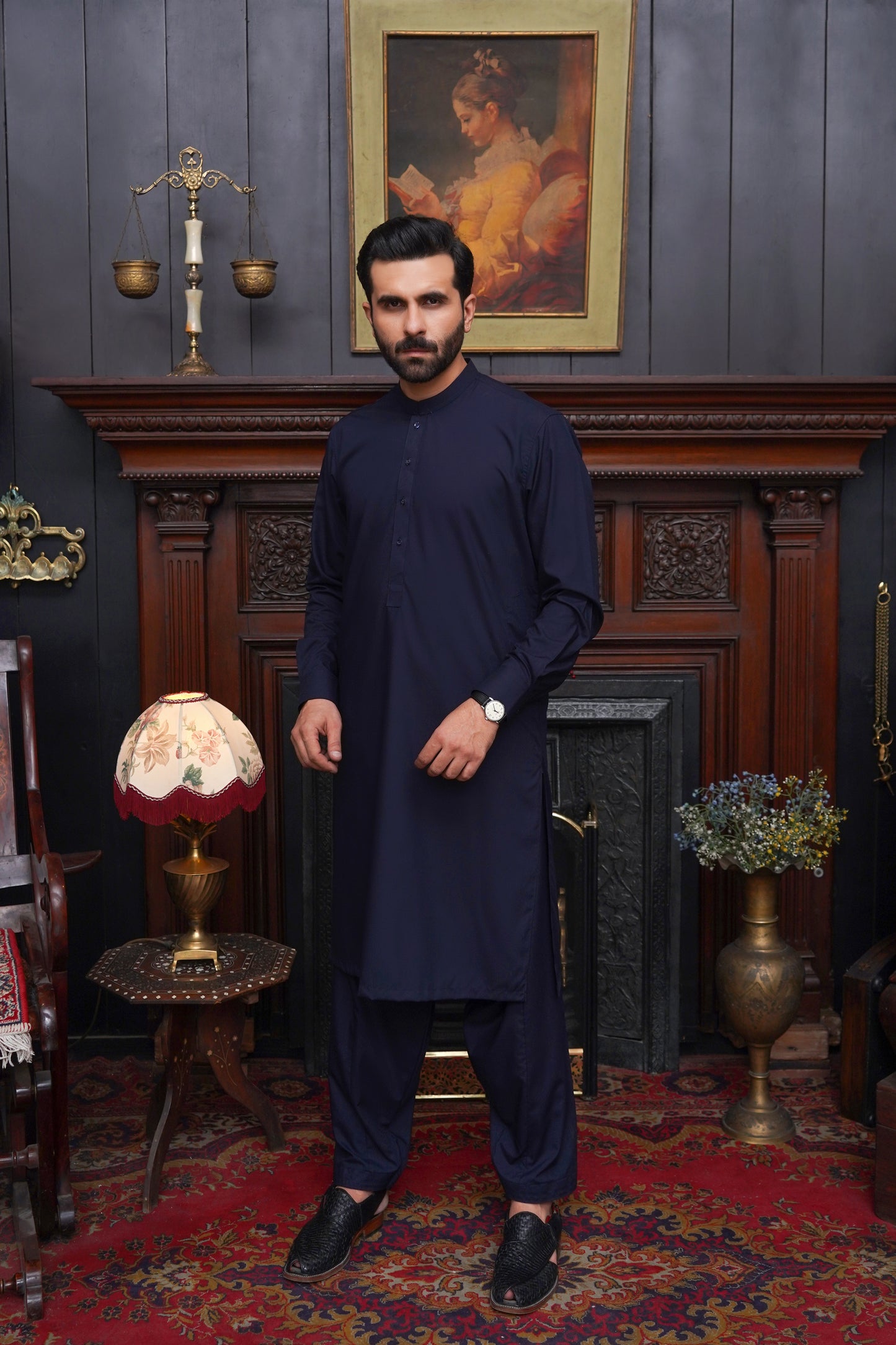 NAVY BLUE WASH & WEAR MEN'S SHALWAR KAMEEZ