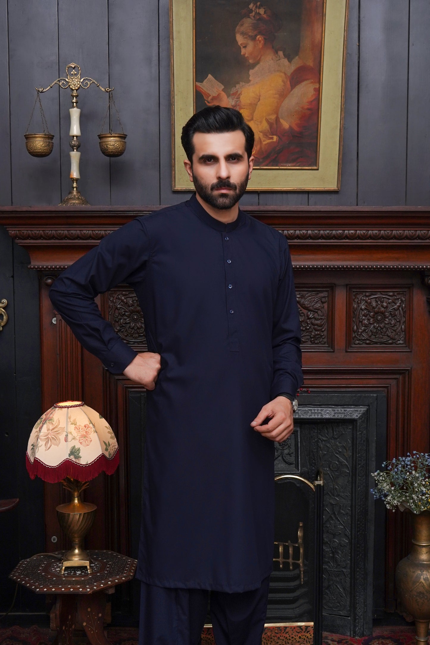 NAVY BLUE WASH & WEAR MEN'S SHALWAR KAMEEZ
