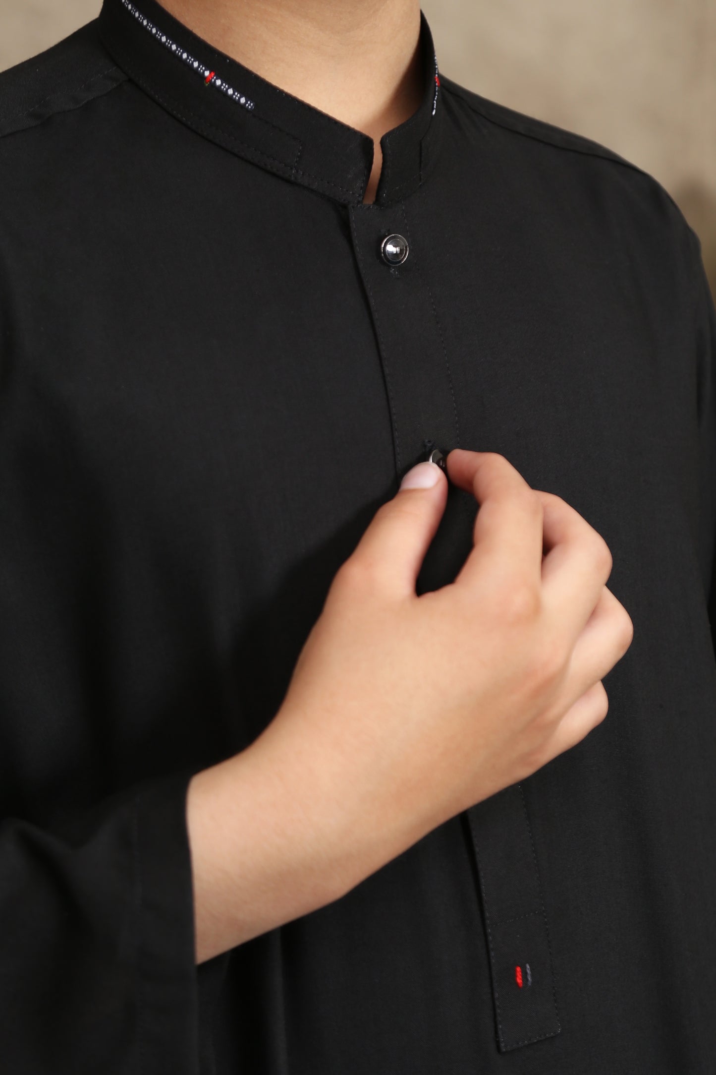 BLACK WASH & WEAR KID'S SHALWAR KAMEEZ WITH BLACK BUTTONS