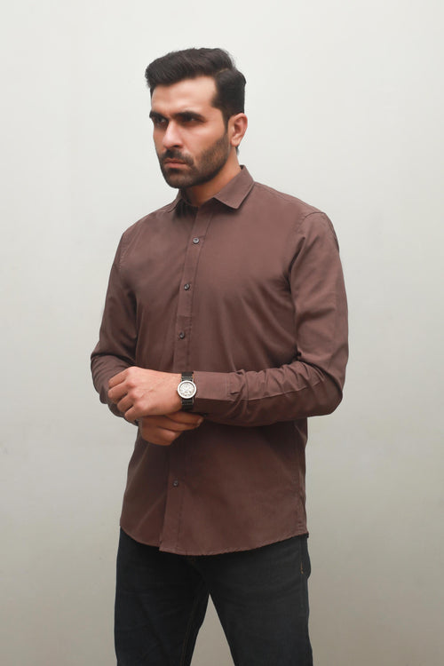 Men's Plain Brown Cotton Casual Shirt - maqsood.pk