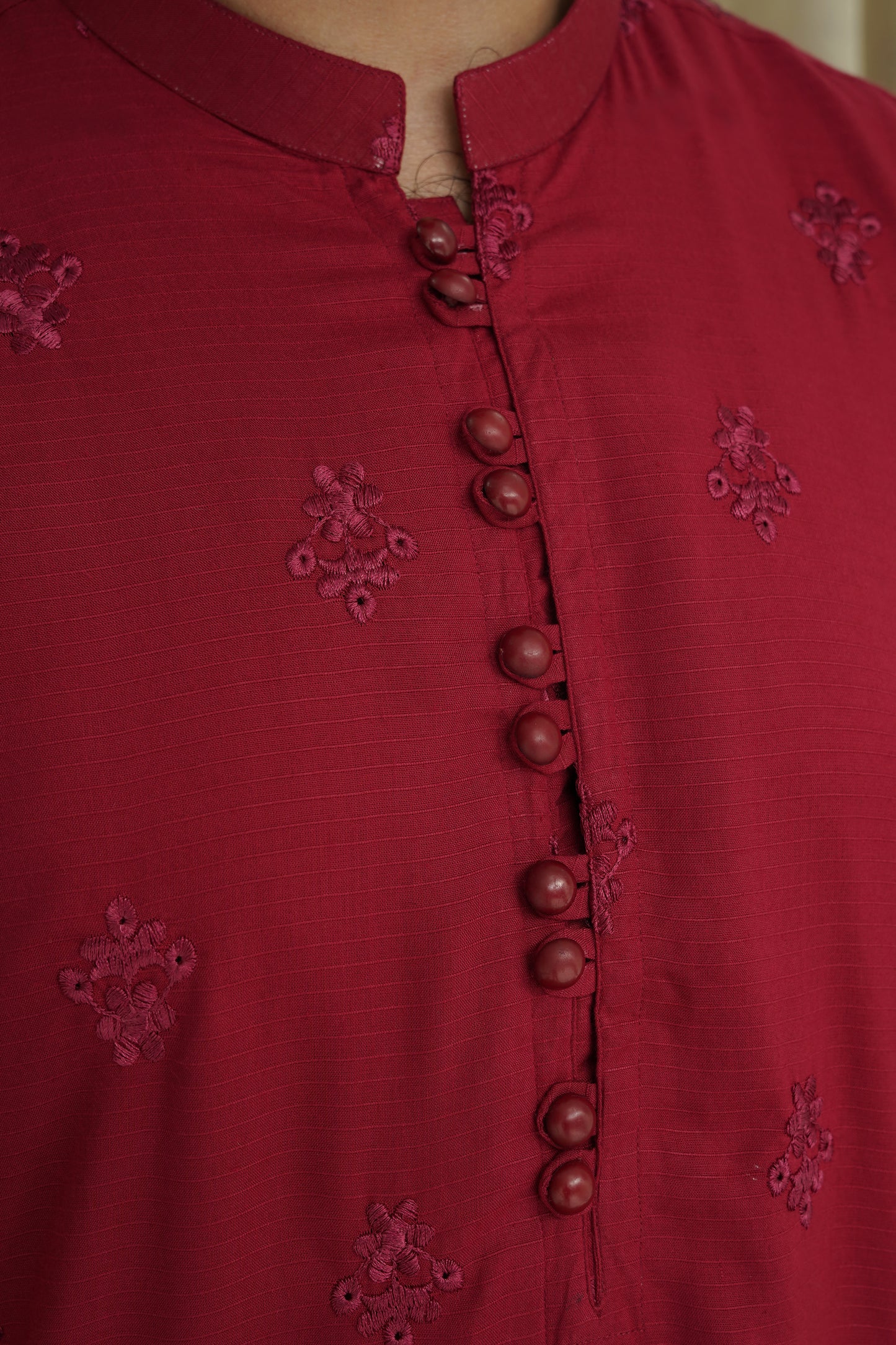 RED EMBROIDED MEN'S COTTON KURTA