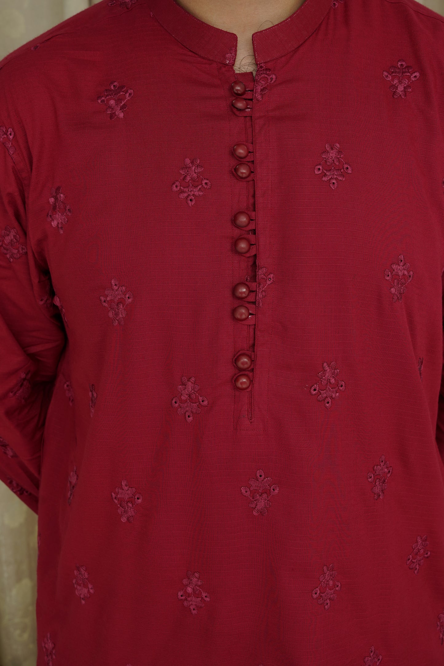 RED EMBROIDED MEN'S COTTON KURTA