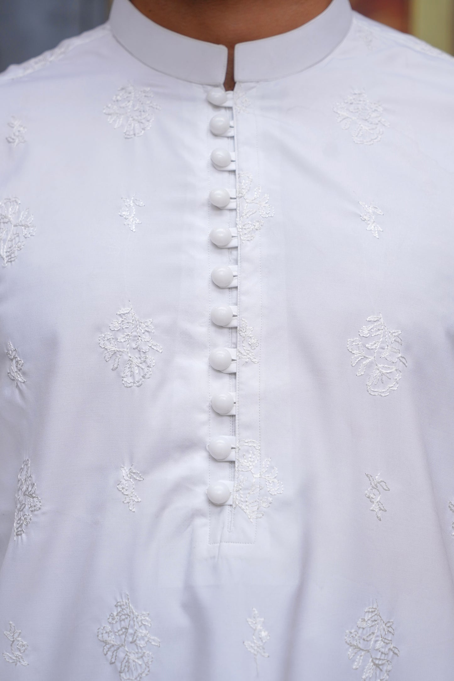 WHITE BOSKI CHICKEN MEN'S KAMEEZ SHALWAR