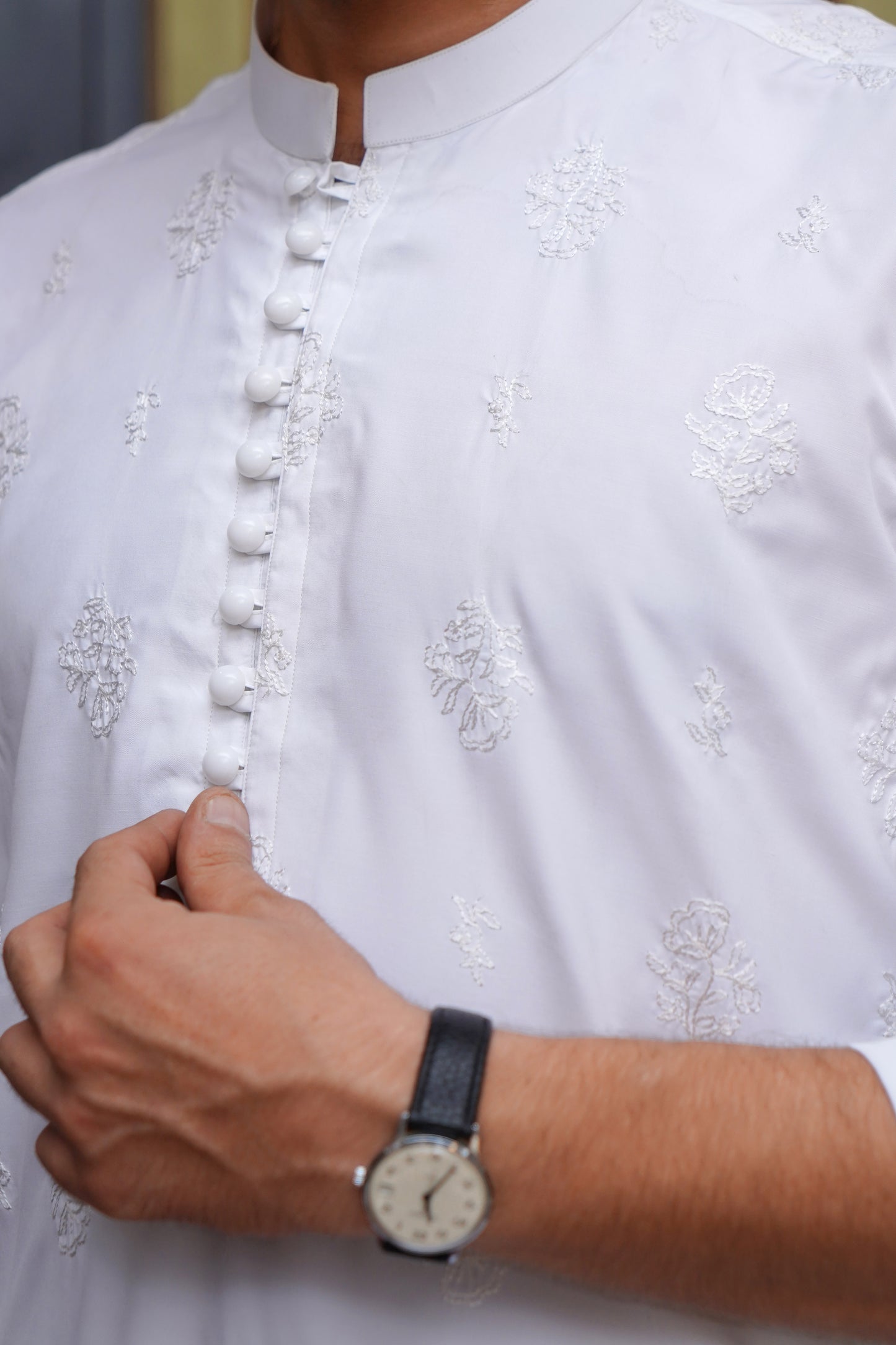 WHITE BOSKI CHICKEN MEN'S KAMEEZ SHALWAR