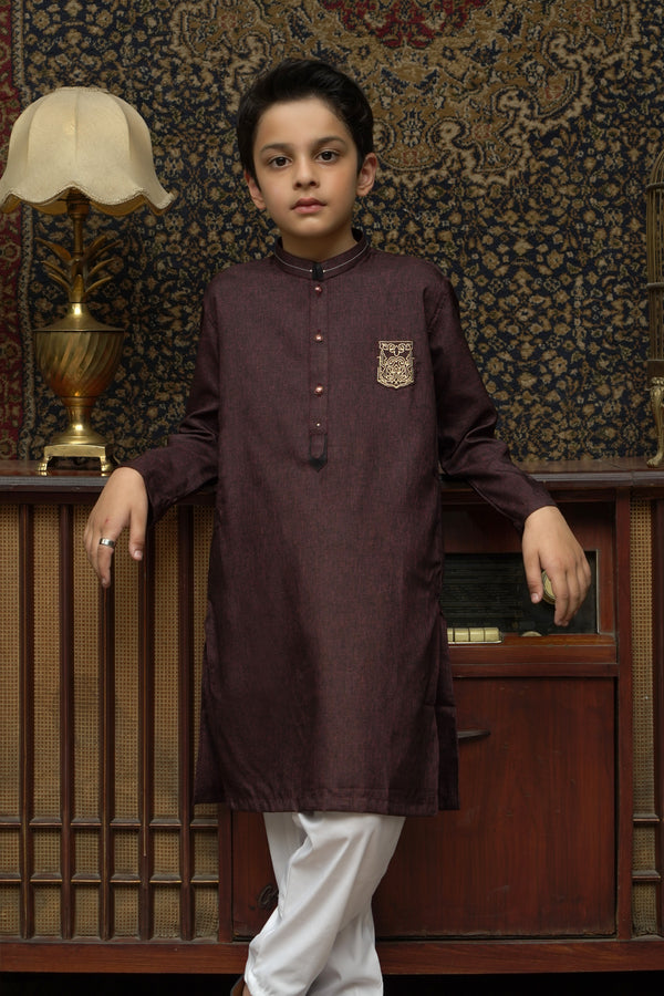 DUNKELVIOLETTER GEFÜCKTER KINDER-KURTA