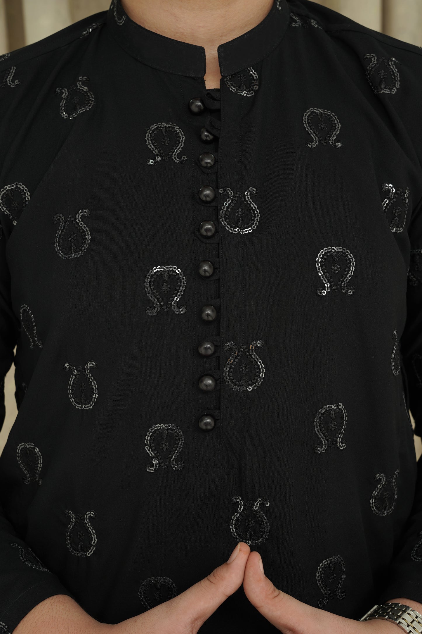 BLACK EMBROIDED CHICKEN KID'S KURTA