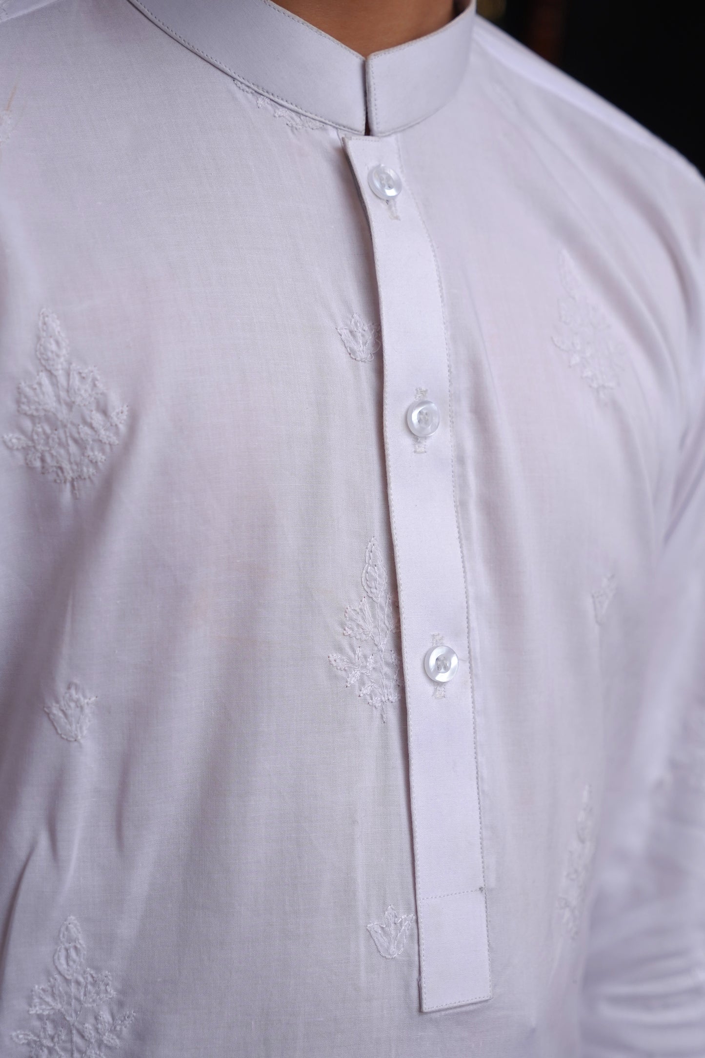 WHITE COTTN EMBROIDED KID'S KAMEEZ SHALWAR