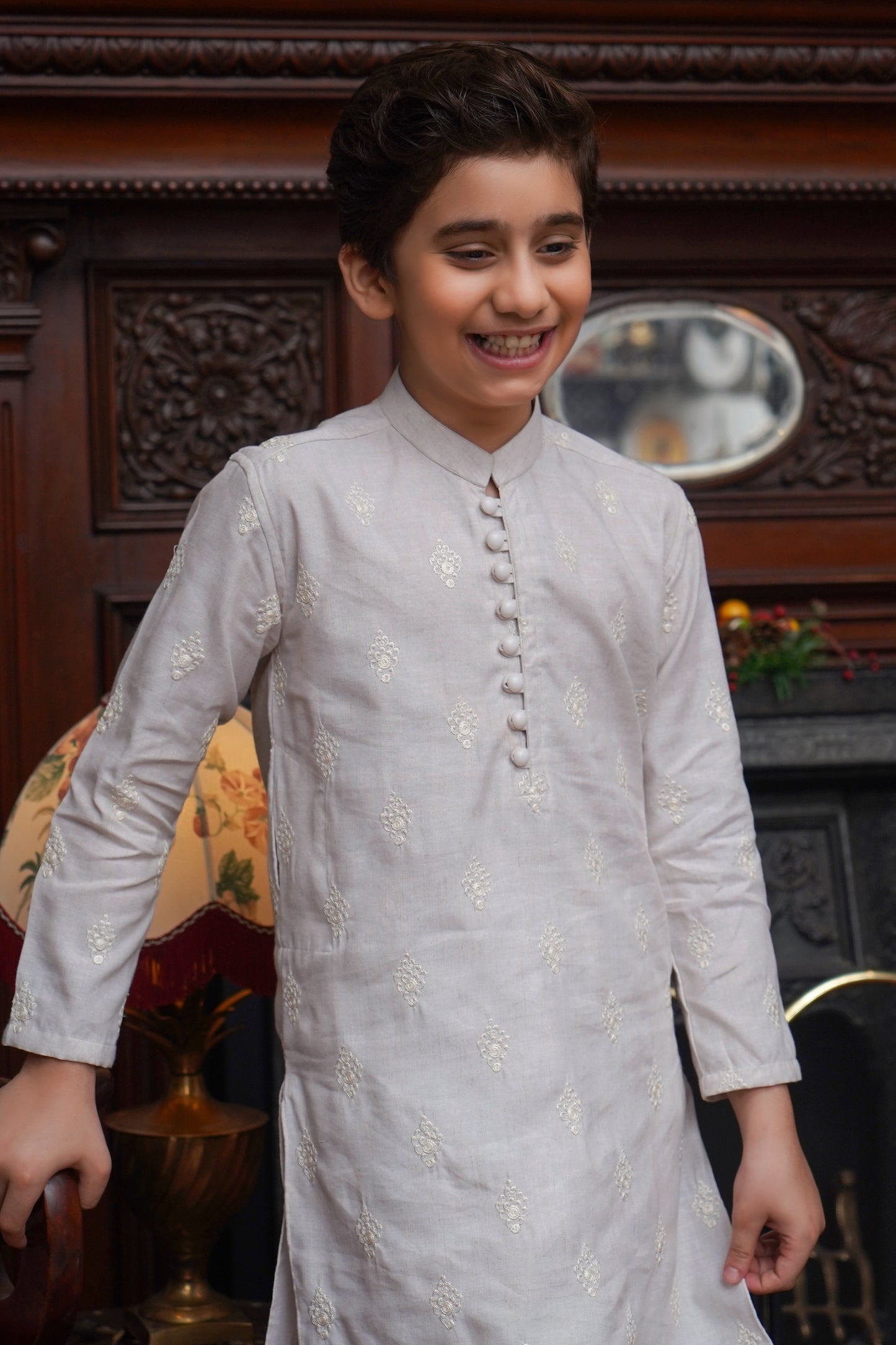 OFF WHITE CHICKEN LINEN KID'S KURTA