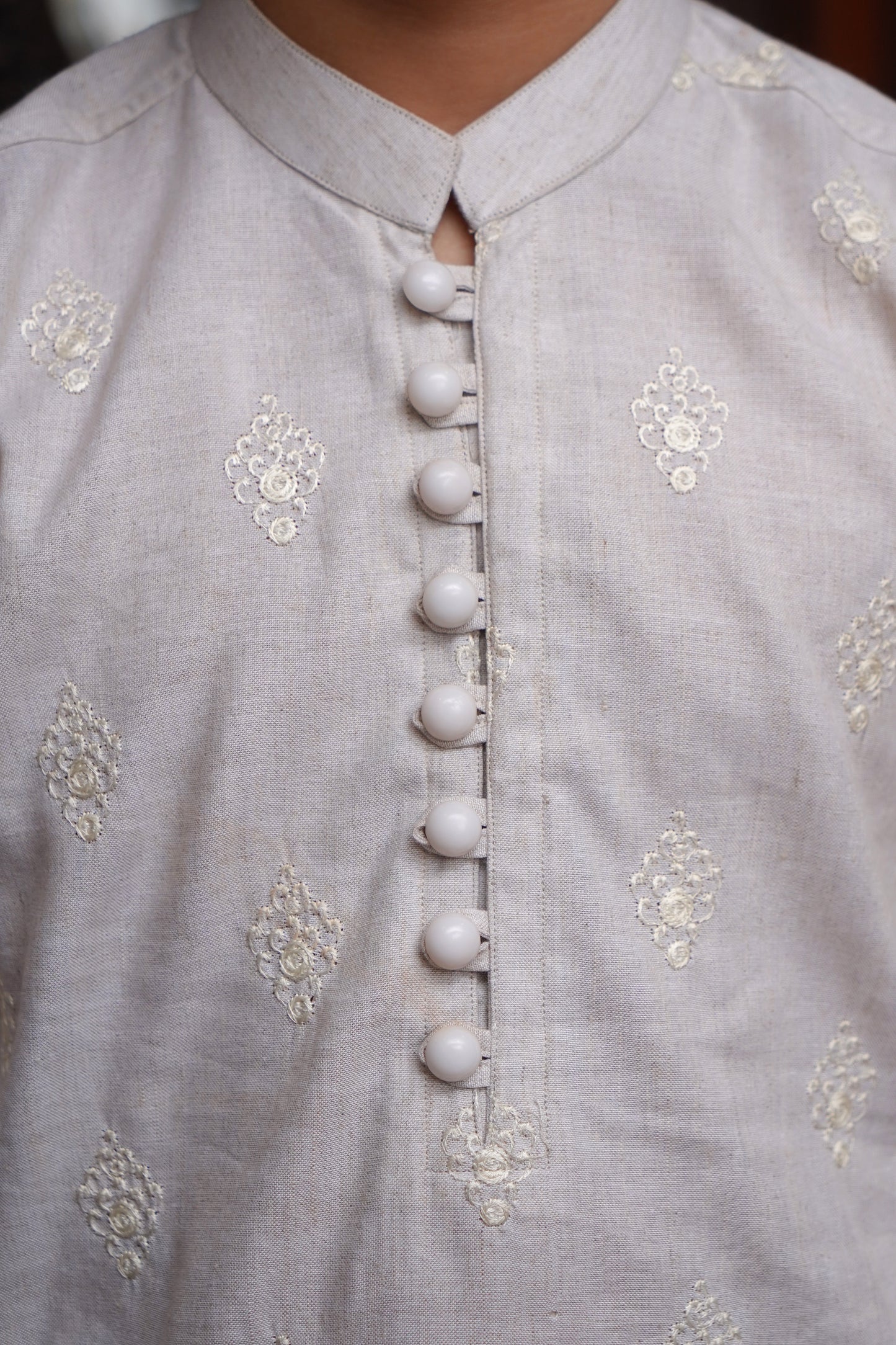 OFF WHITE CHICKEN LINEN KID'S KURTA