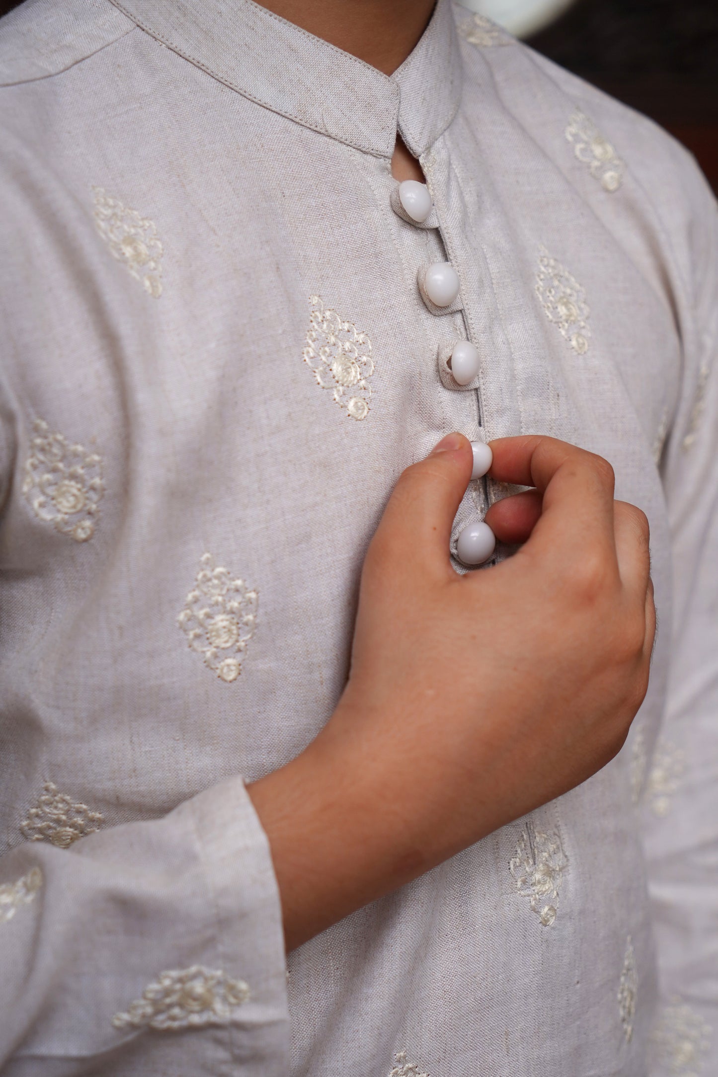 OFF WHITE CHICKEN LINEN KID'S KURTA