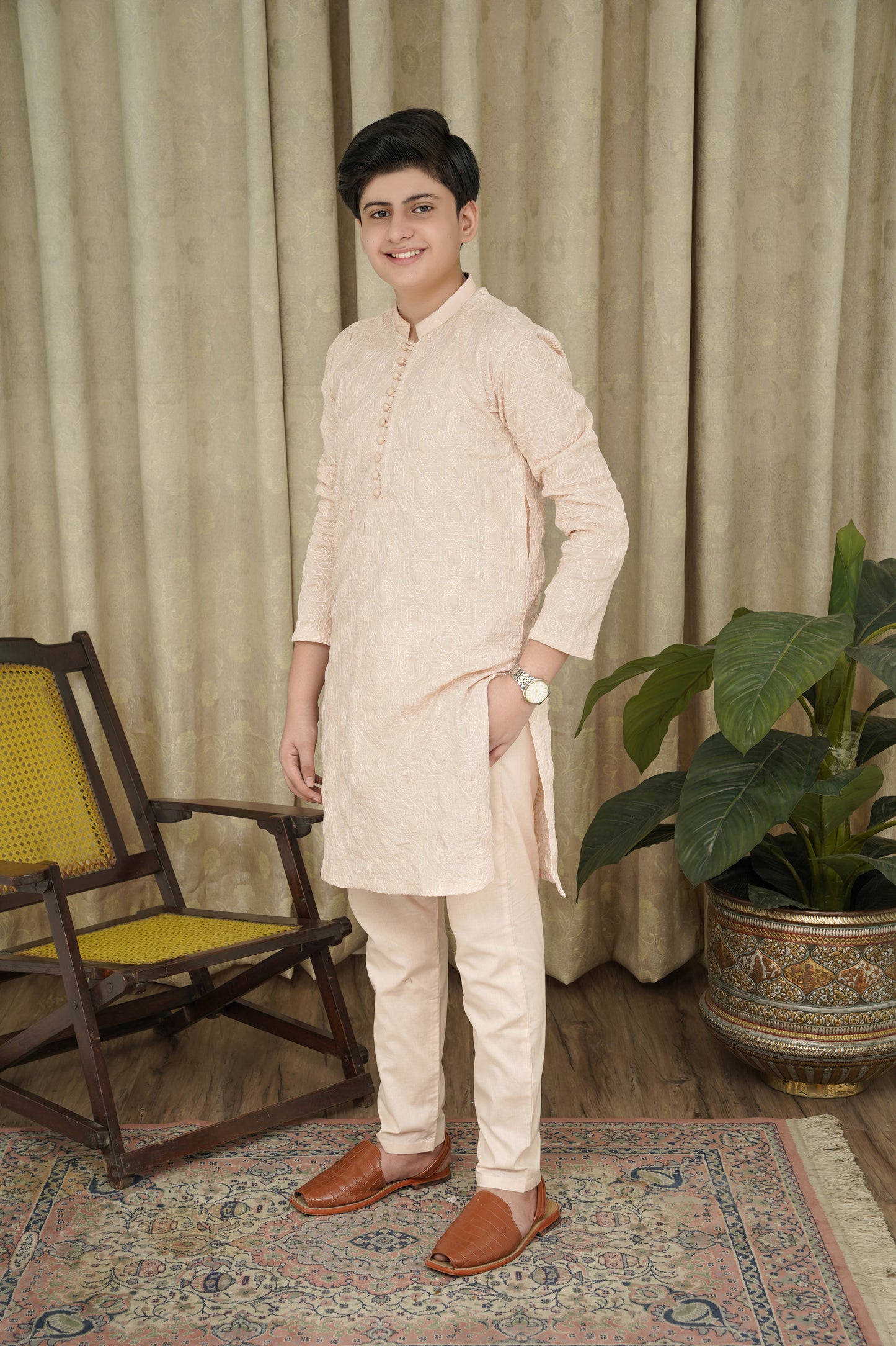 CREAM CHICKEN KID'S COTTON SHALWAR KAMEEZ