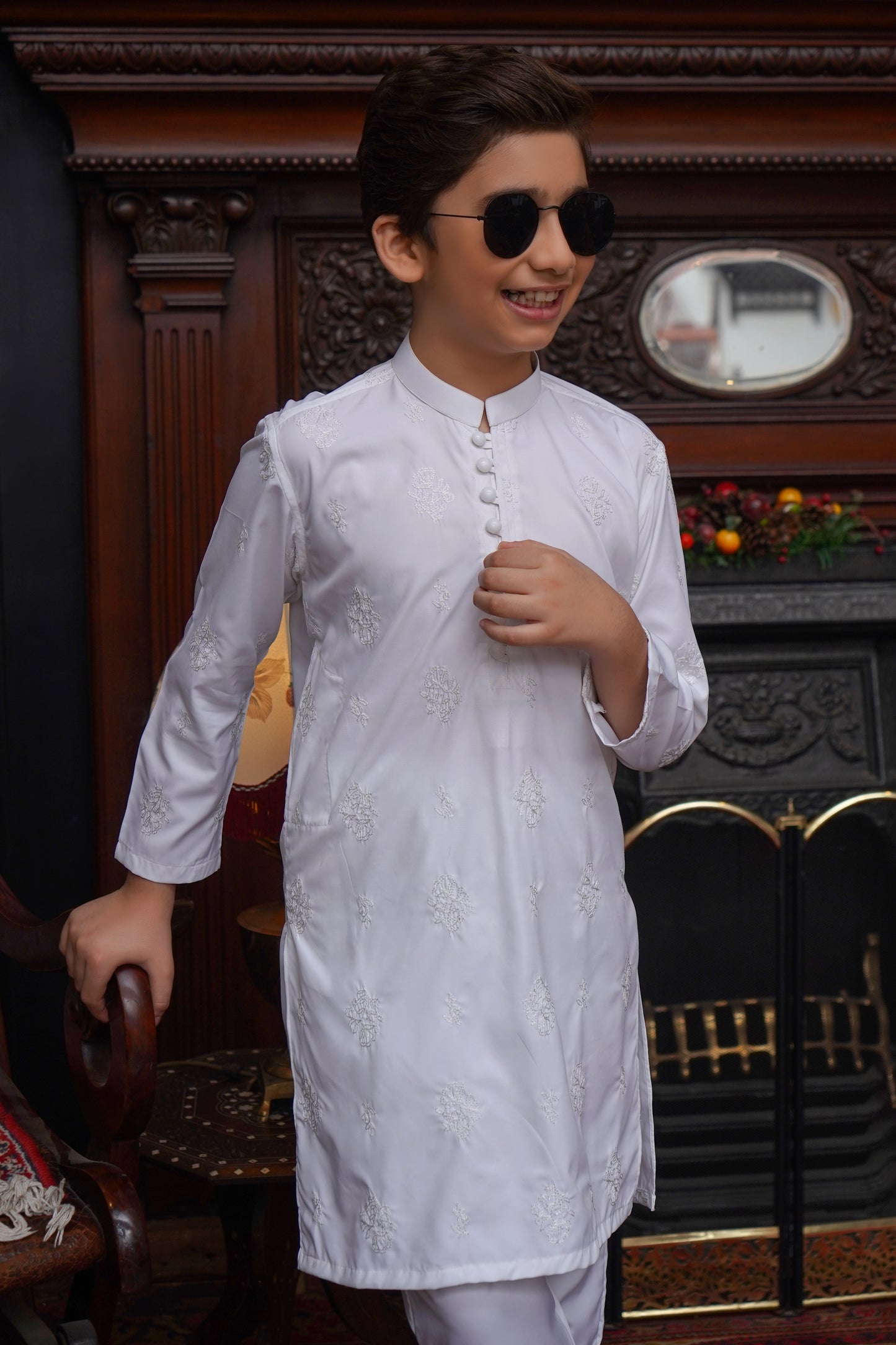 WHITE BOSKI CHICKEN KID'S KAMEEZ SHALWAR