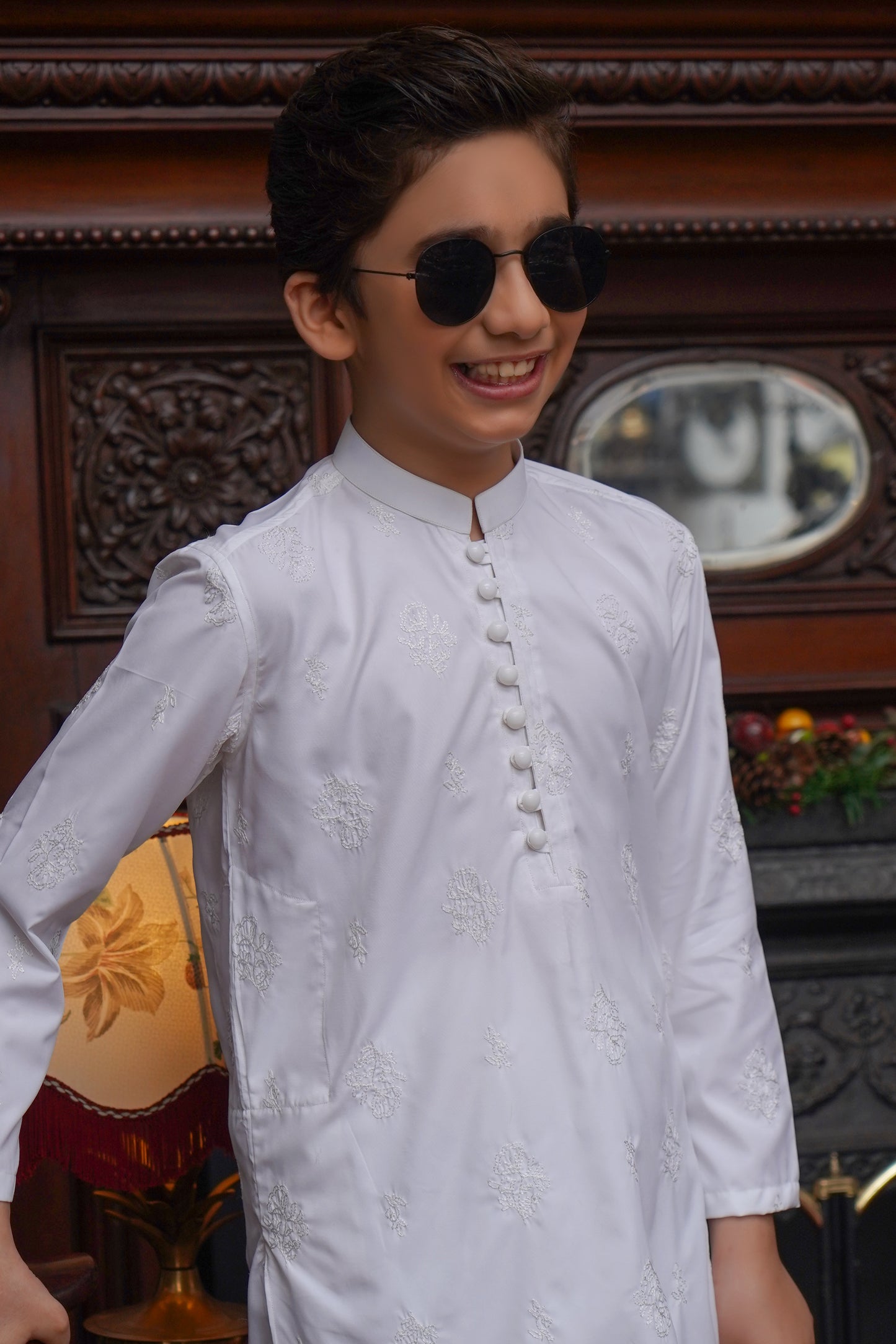 WHITE BOSKI CHICKEN KID'S KAMEEZ SHALWAR