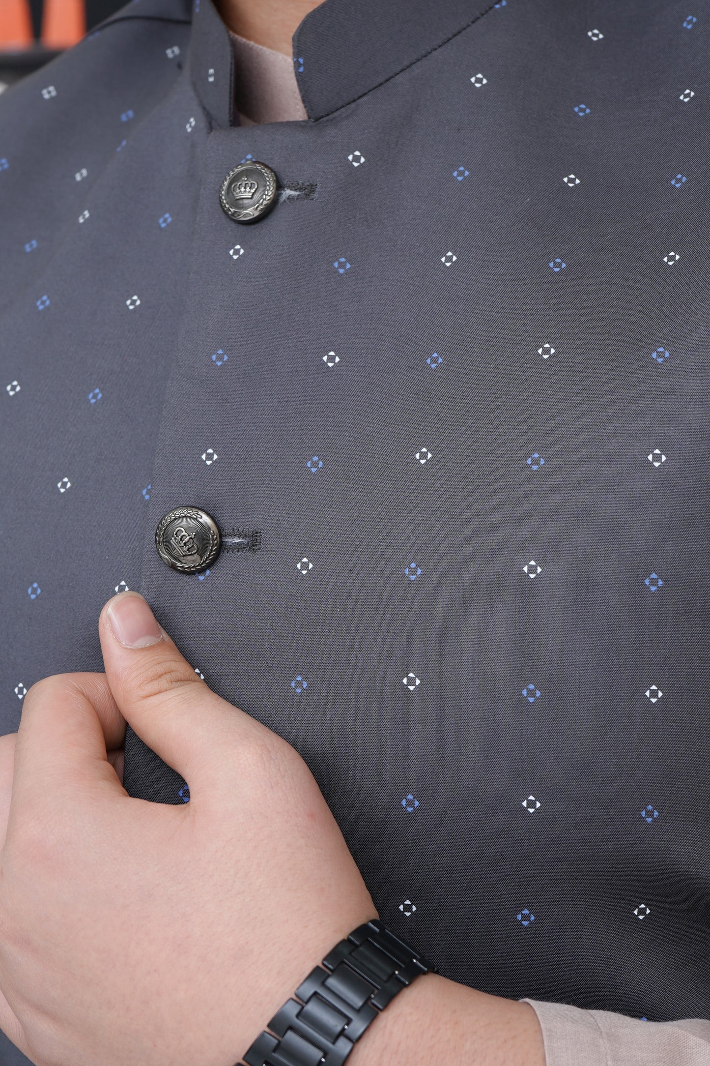CHARCOAL GRAY PRINTED KID'S WAIST COAT