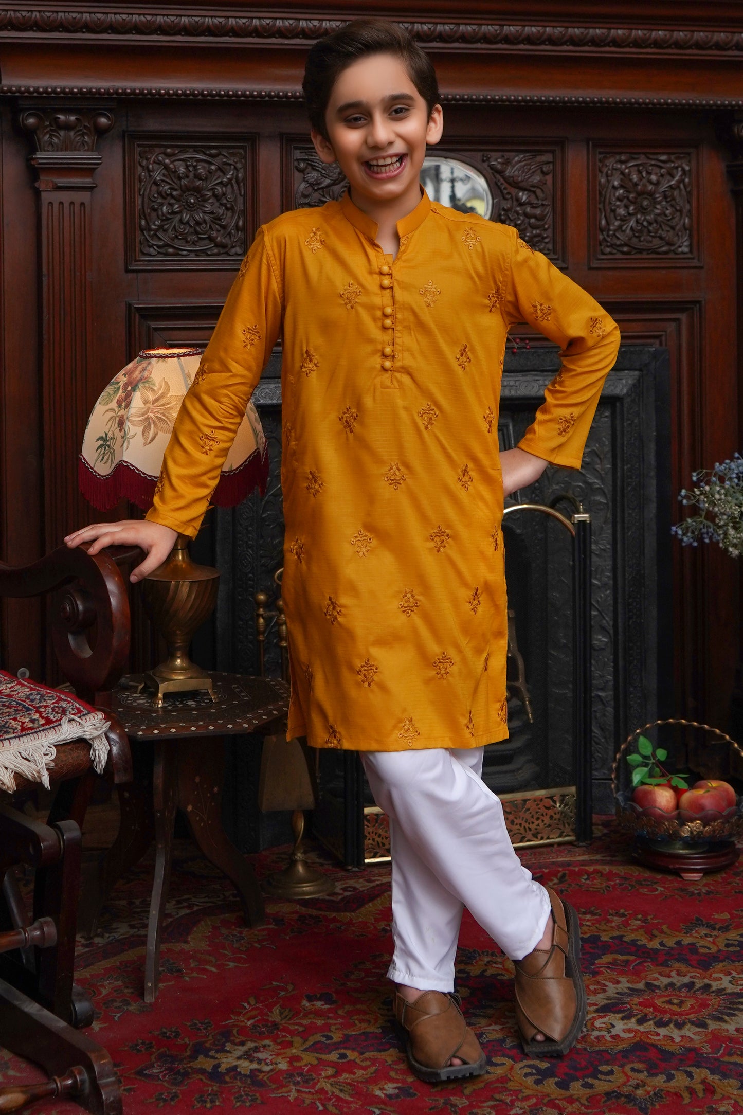 MUSTARD EMBROIDED KID'S KURTA