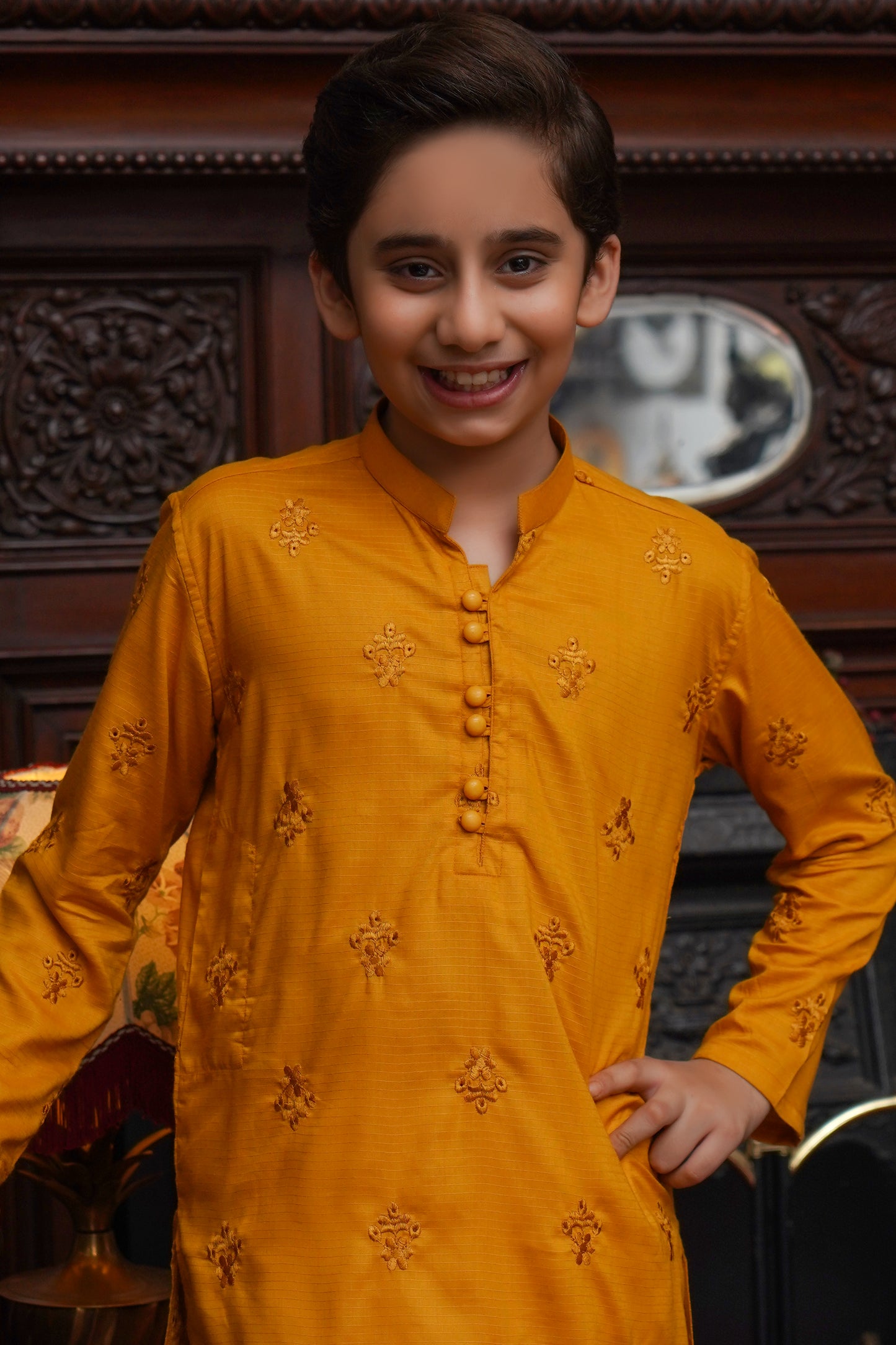 MUSTARD EMBROIDED KID'S KURTA