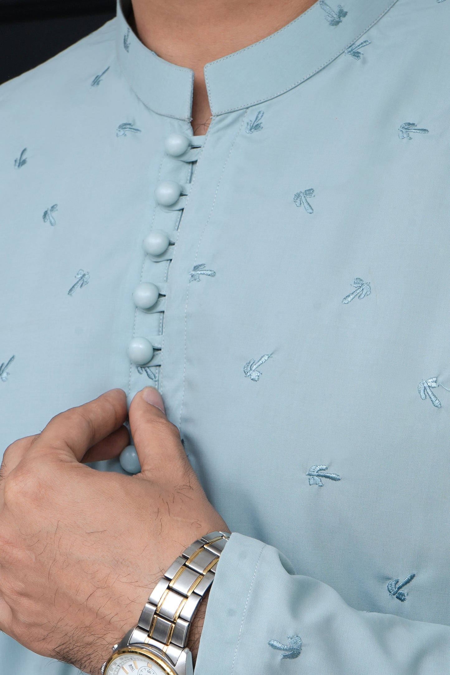 ICE BLUE MEN'S EMBROIDED WASH & WEAR KAMEEZ SHALWAR