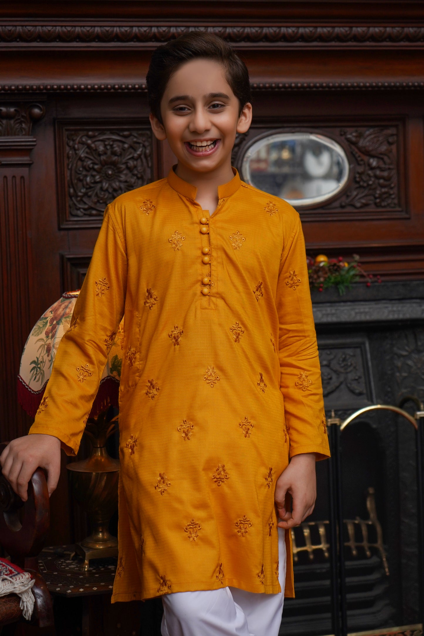 MUSTARD EMBROIDED KID'S KURTA