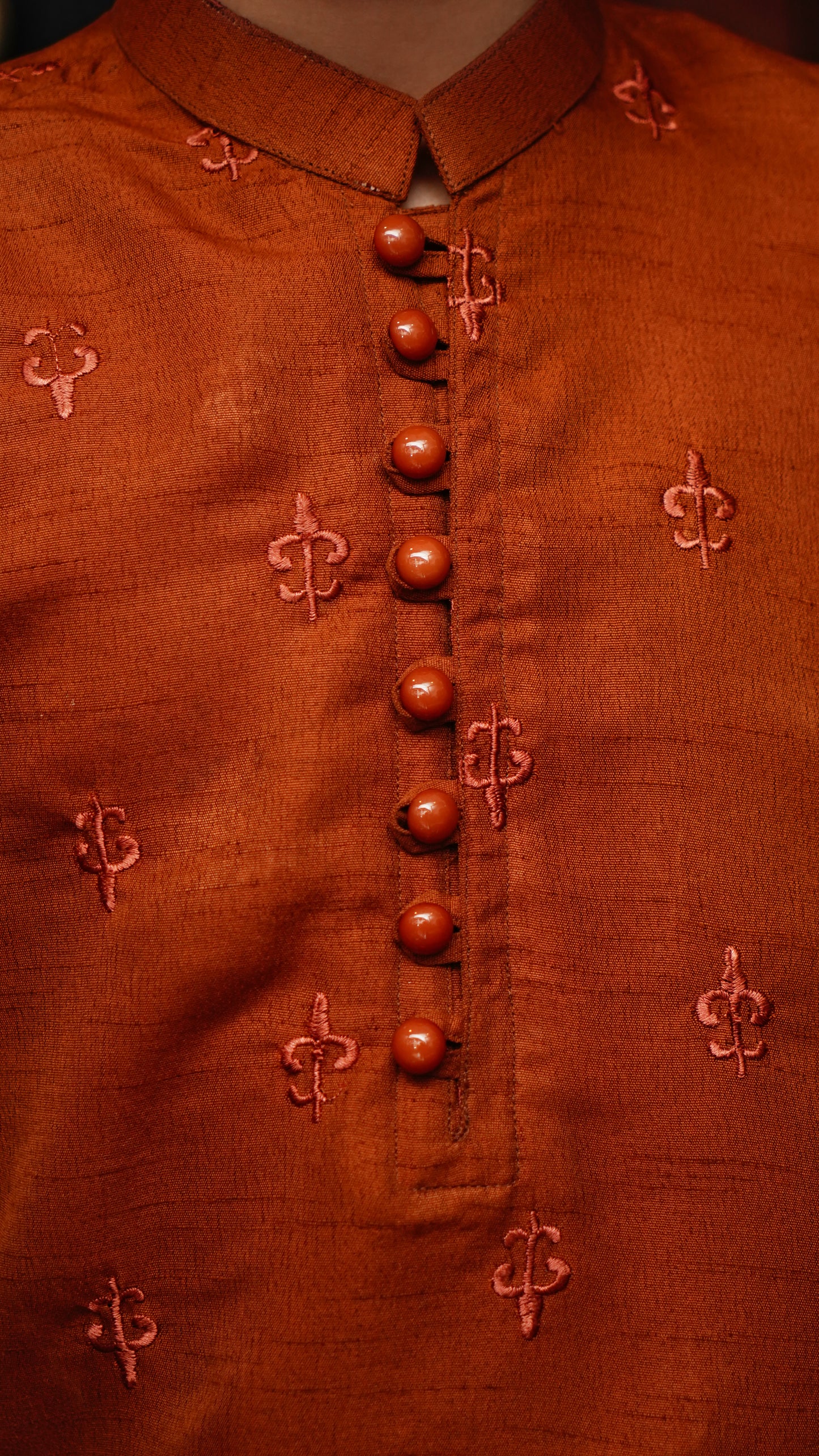 RUST BROWN EMBROIDED KID'S KURTA