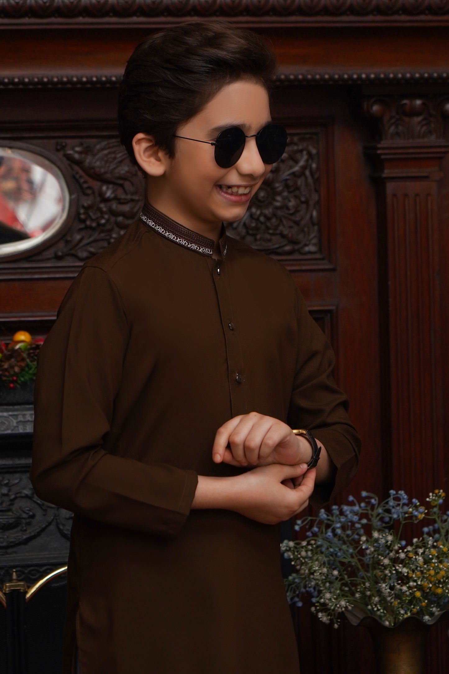 BROWN KID'S WASH & WEAR KURTA