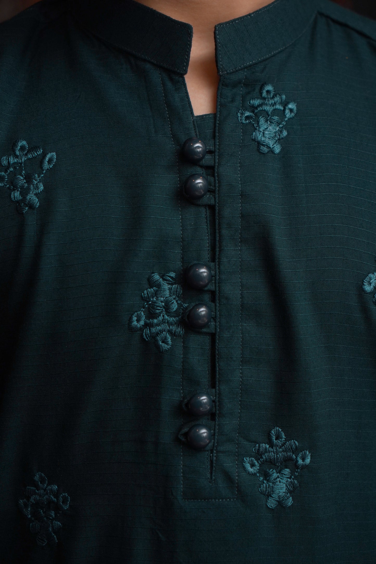 DARK GREEN EMBROIDED KID'S KURTA