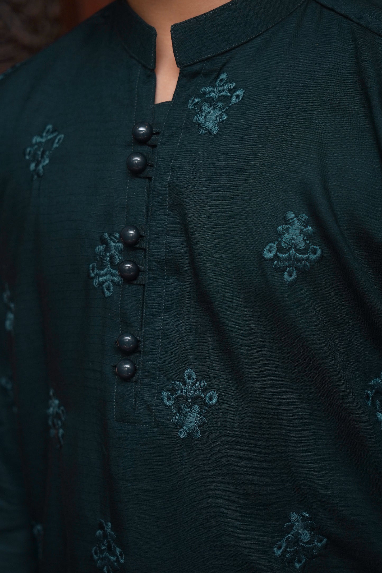 DARK GREEN EMBROIDED KID'S KURTA