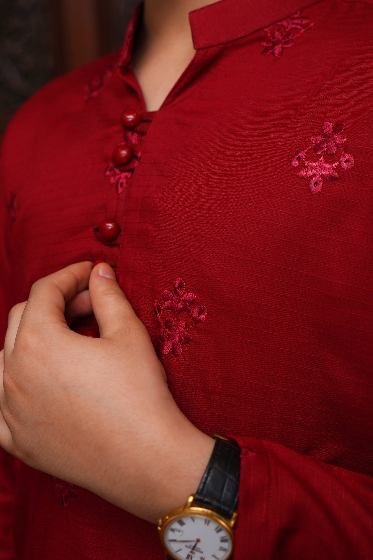 RED EMBROIDED KID'S COTTON KURTA