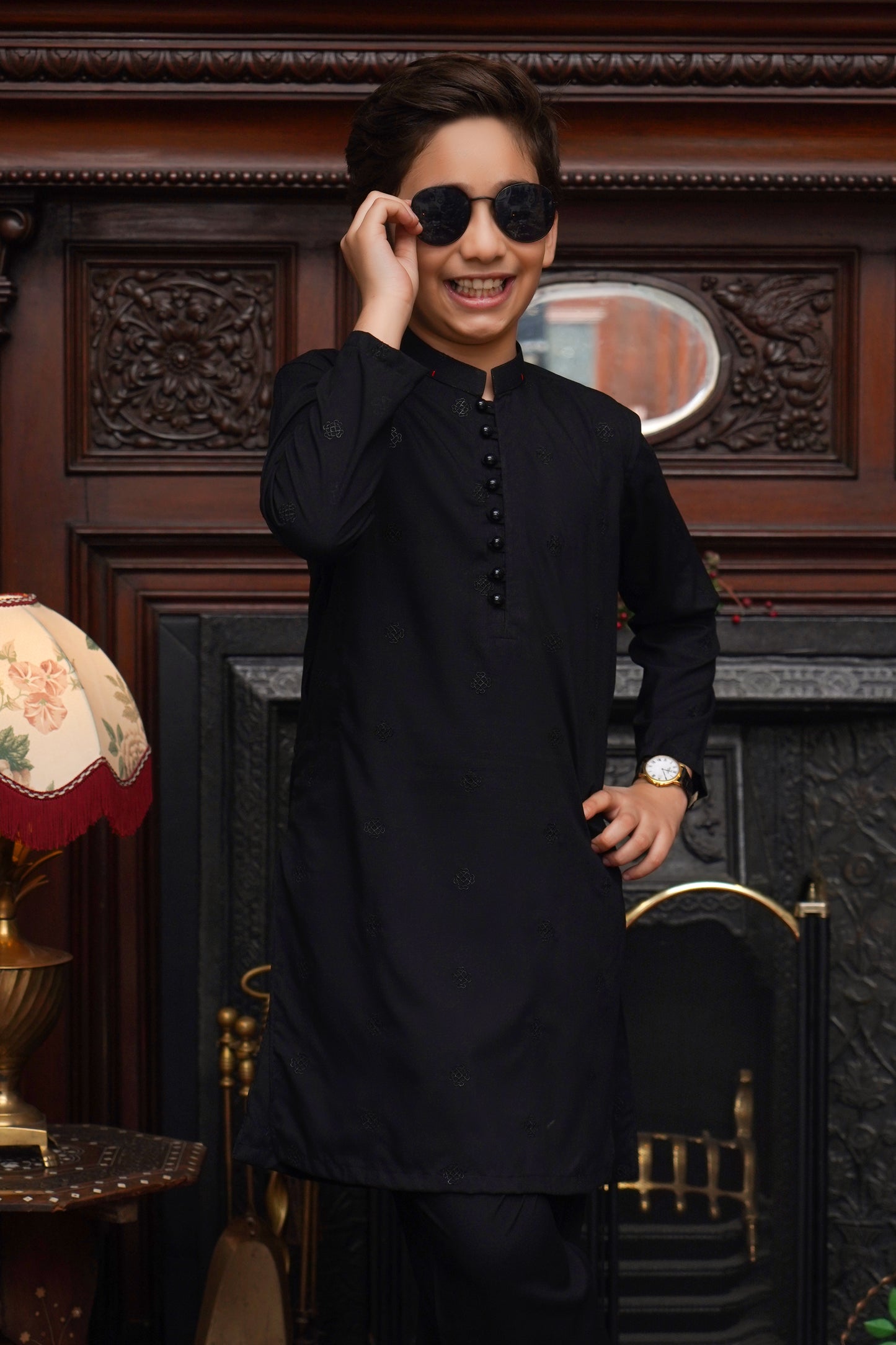 BLACK EMBROIDED WASH & WEAR KID'S KAMEEZ SHALWAR