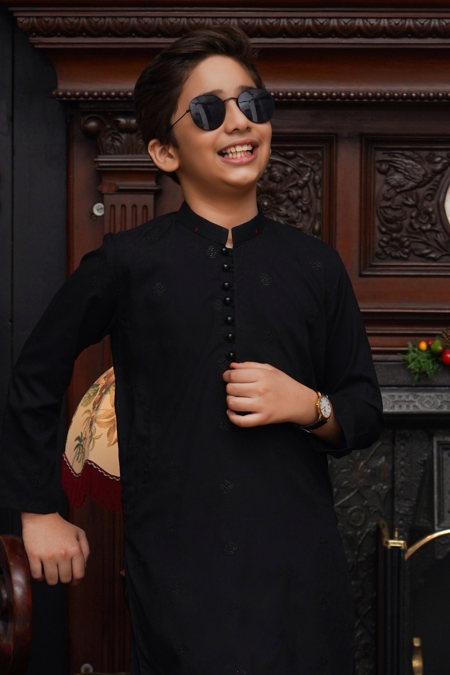 BLACK EMBROIDED WASH & WEAR KID'S KAMEEZ SHALWAR