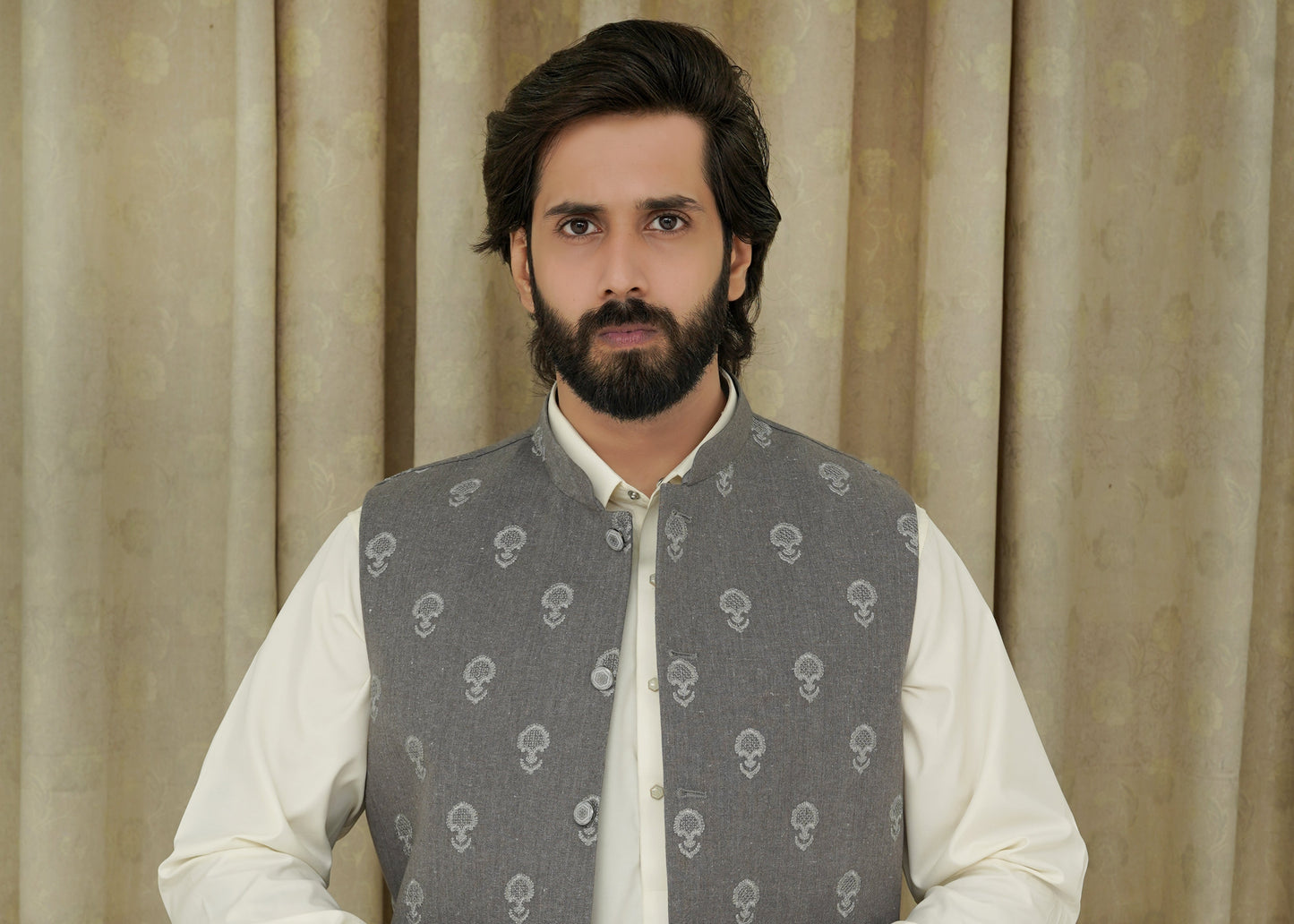 GRAY EMBROIDERY MEN'S WAIST COAT