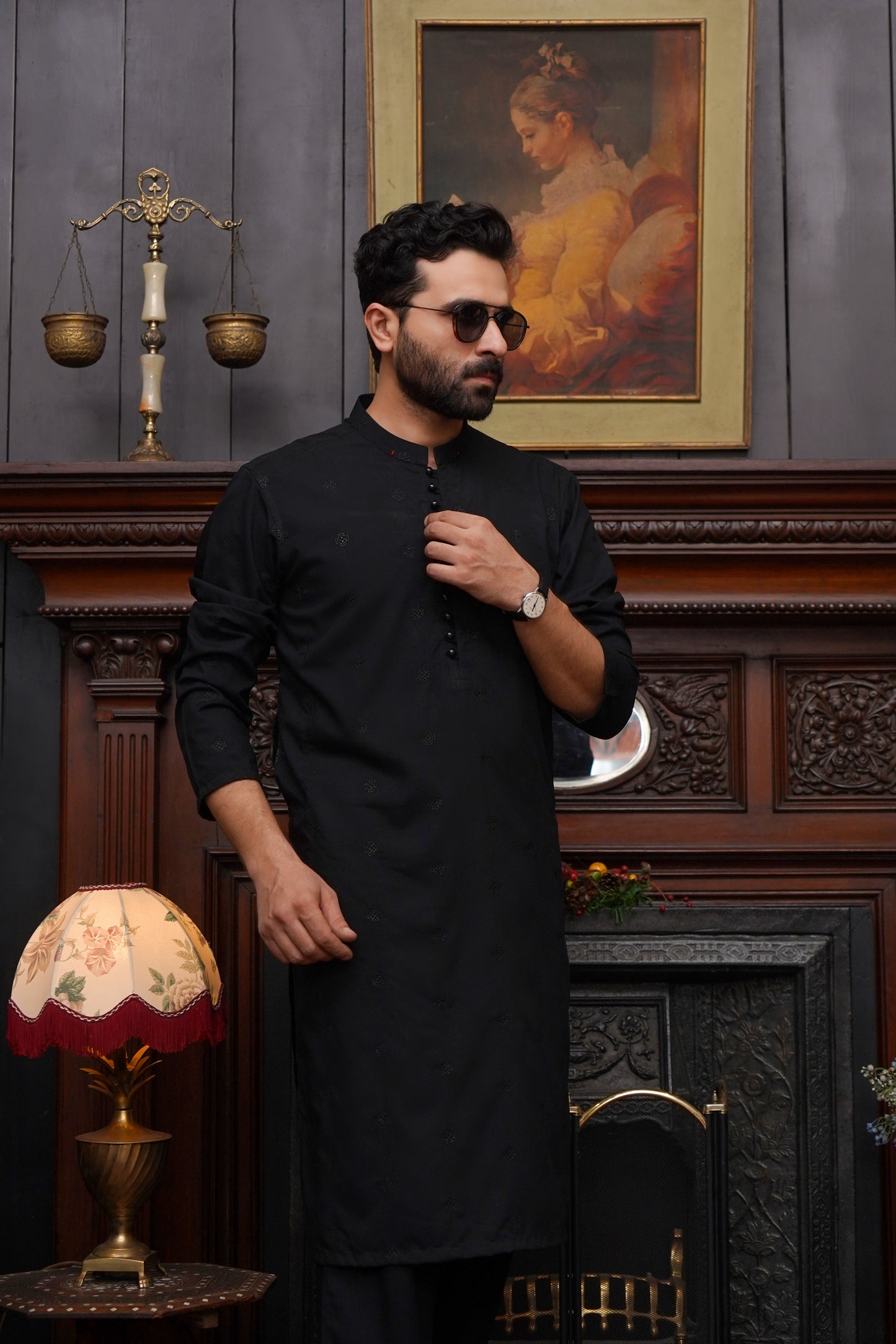 BLACK EMBROIDED WASH & WEAR MEN'S KAMEEZ SHALWAR