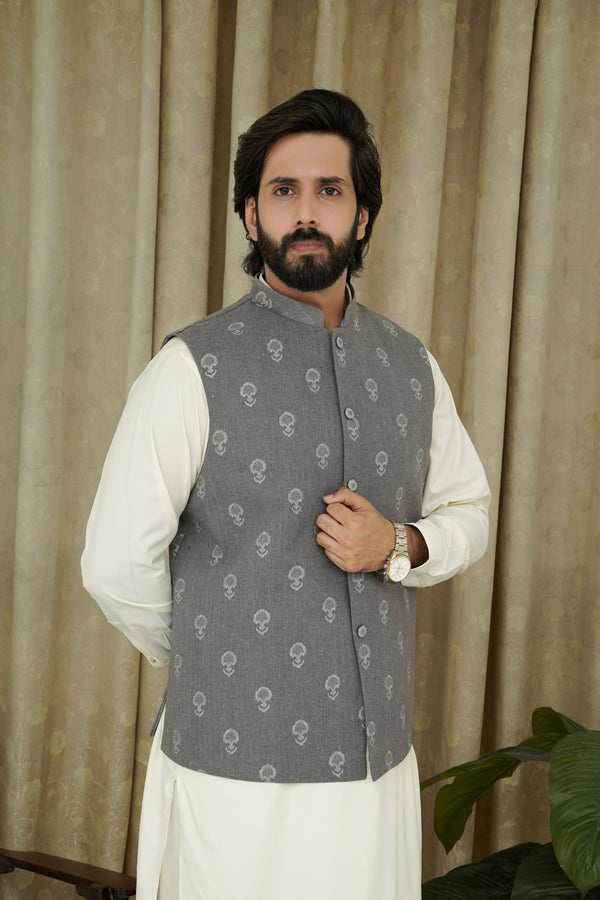 GRAY EMBROIDERY MEN'S WAIST COAT