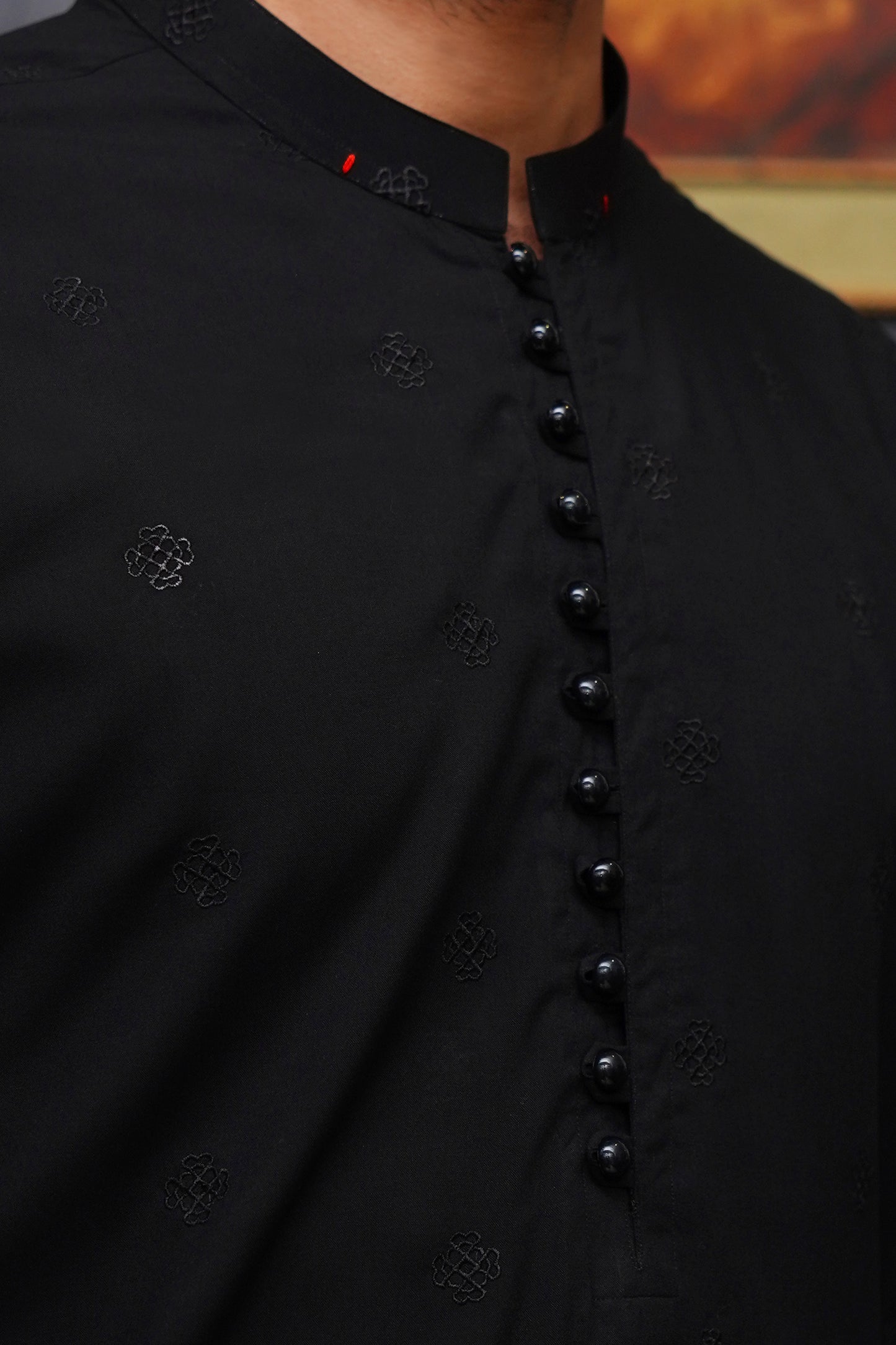 BLACK EMBROIDED WASH & WEAR MEN'S KAMEEZ SHALWAR